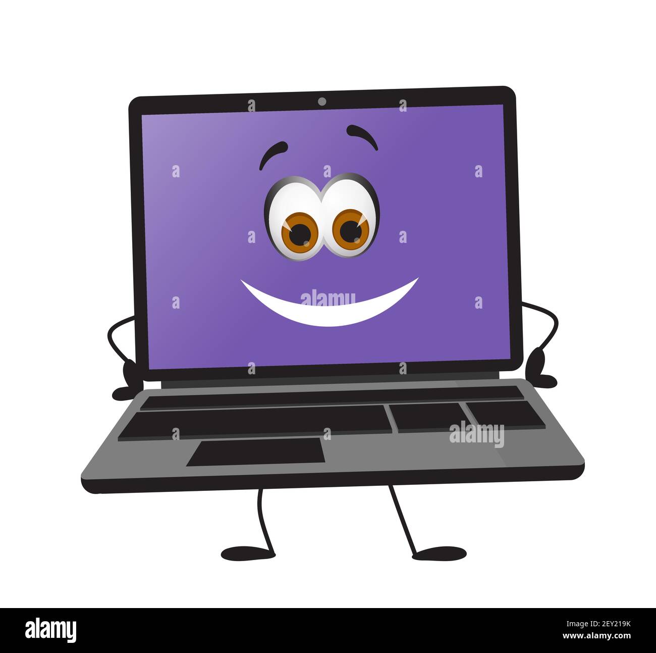 PC portable drôle avec les yeux sur fond blanc, dessin vectoriel plat Illustration de Vecteur