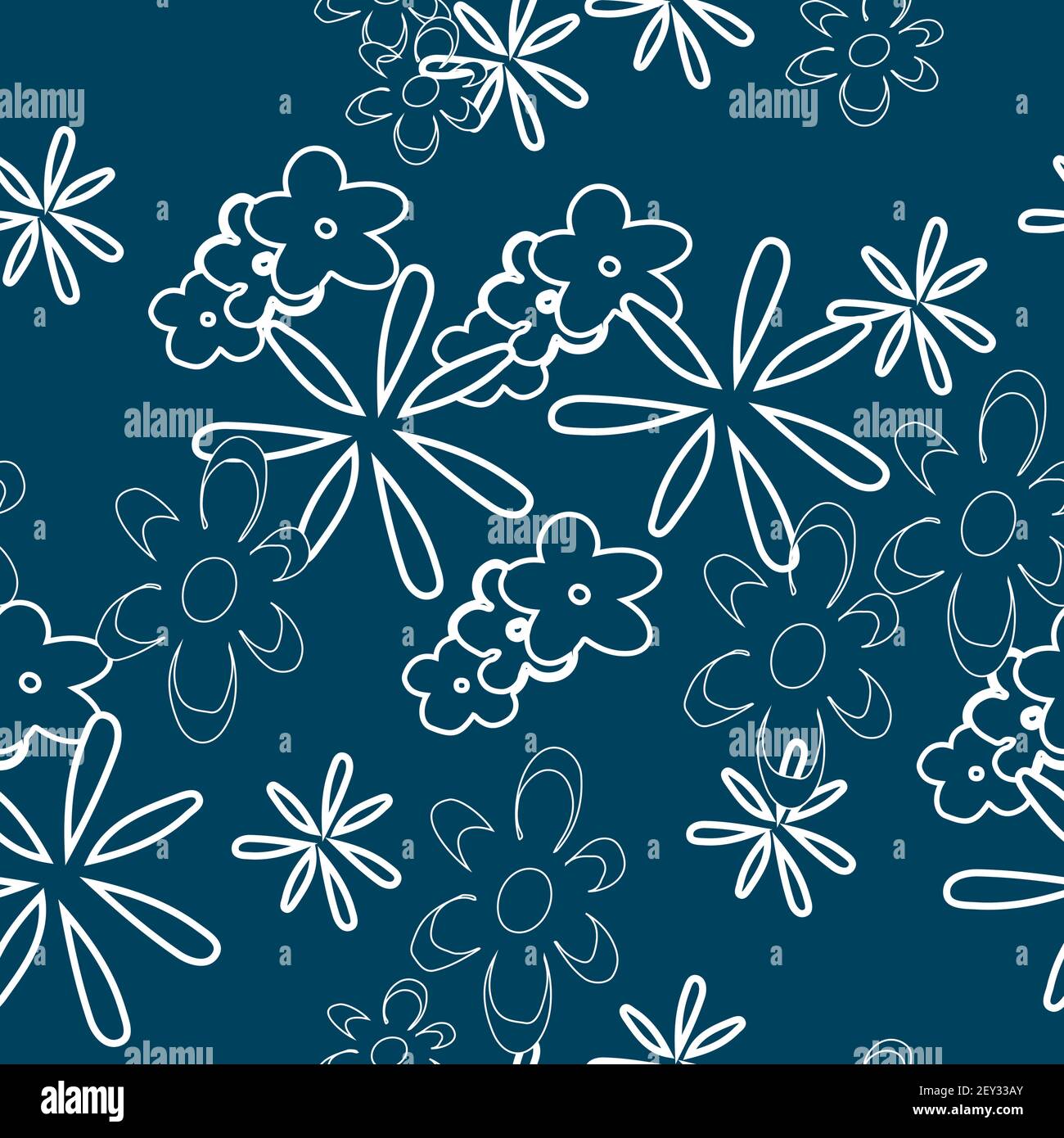 Vector fond bleu profond blanc contours pâquerette fleurs motif, fond sans couture motif. Illustration de Vecteur