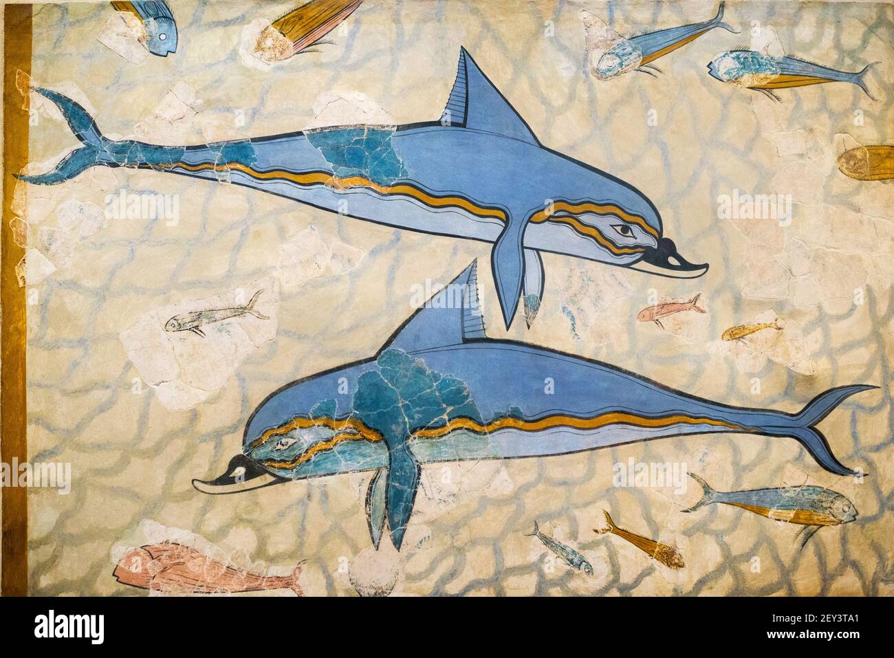 Fresque des dauphins au Musée archéologique d'Héraklion, Crète, Grèce. Banque D'Images