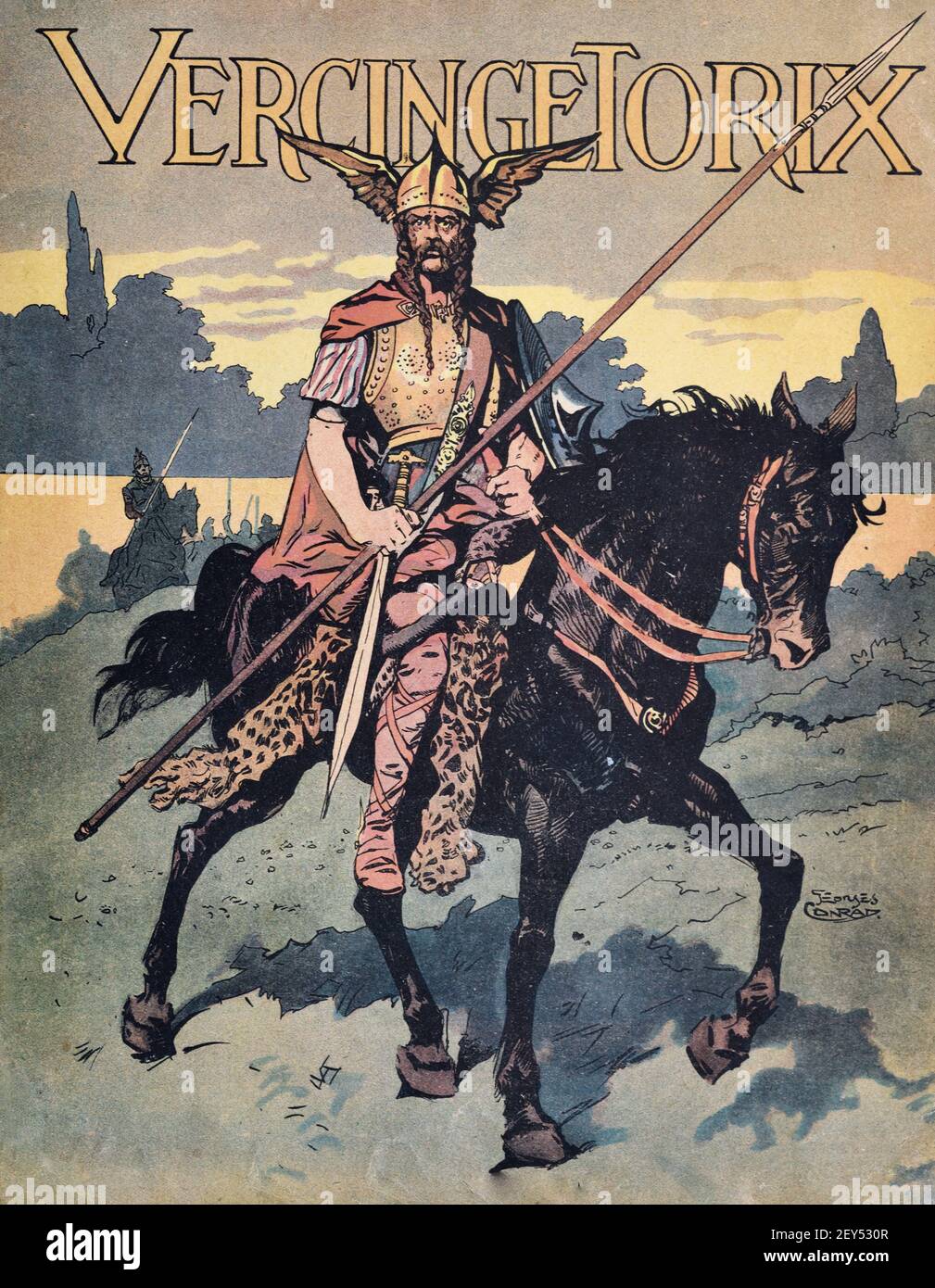 Vercingetorix (c82BC-46BC) Roi et Chieftain de la tribu des Arveni, équitation, en Gaule, France antique. Illustration ancienne c1940 Banque D'Images