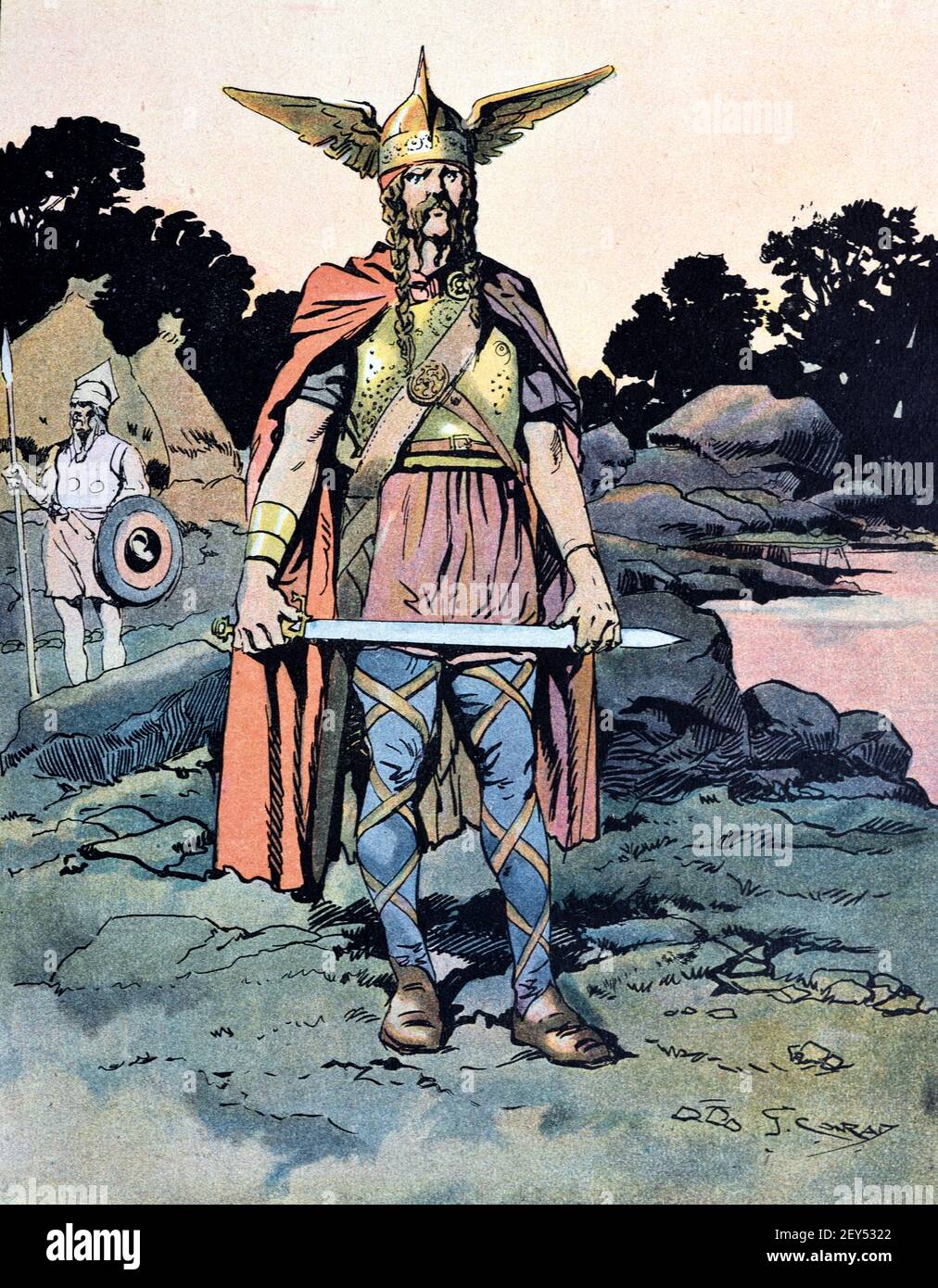 Portrait de Vercingetorix (c82BC-46BC) Roi et Chieftain de la tribu des Arveni, épée de retenue, en Gaule, France antique. Illustration ancienne c1940 Banque D'Images