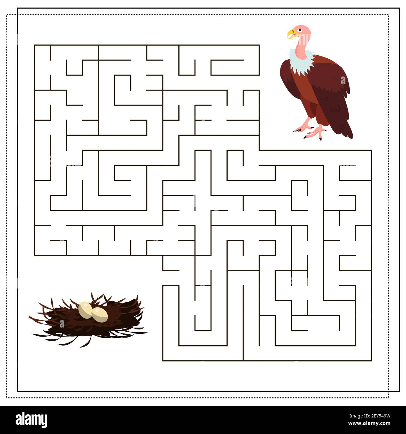 Un jeu de labyrinthe de puzzle pour les enfants. Aidez-moi à traverser le labyrinthe. Vautour, nid. Illustration vectorielle isolée sur fond blanc Illustration de Vecteur