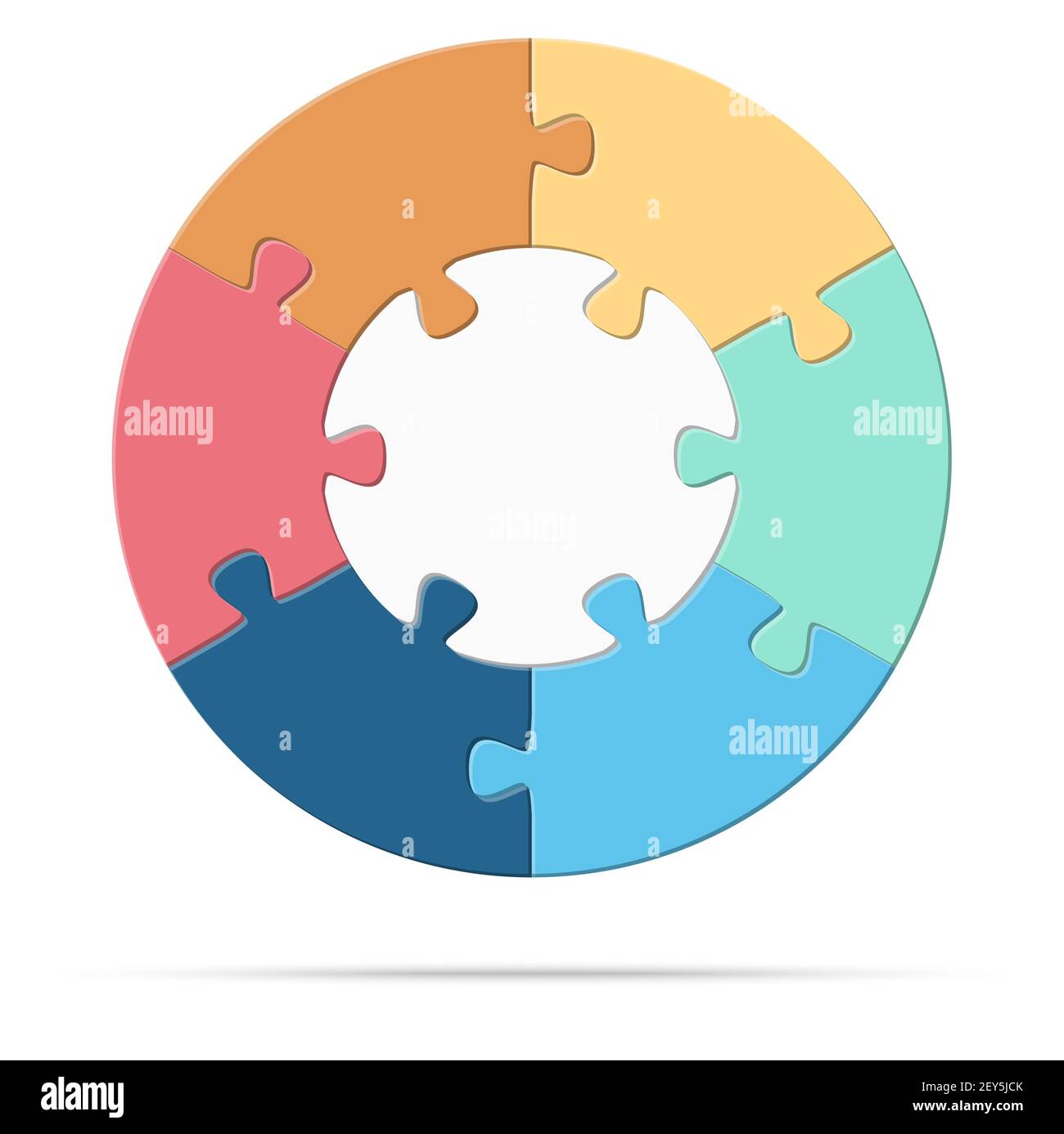 illustration vectorielle eps d'un puzzle rond de couleur symbolisant un processus de coopération ou de travail d'équipe avec base blanche, idée de six options Illustration de Vecteur