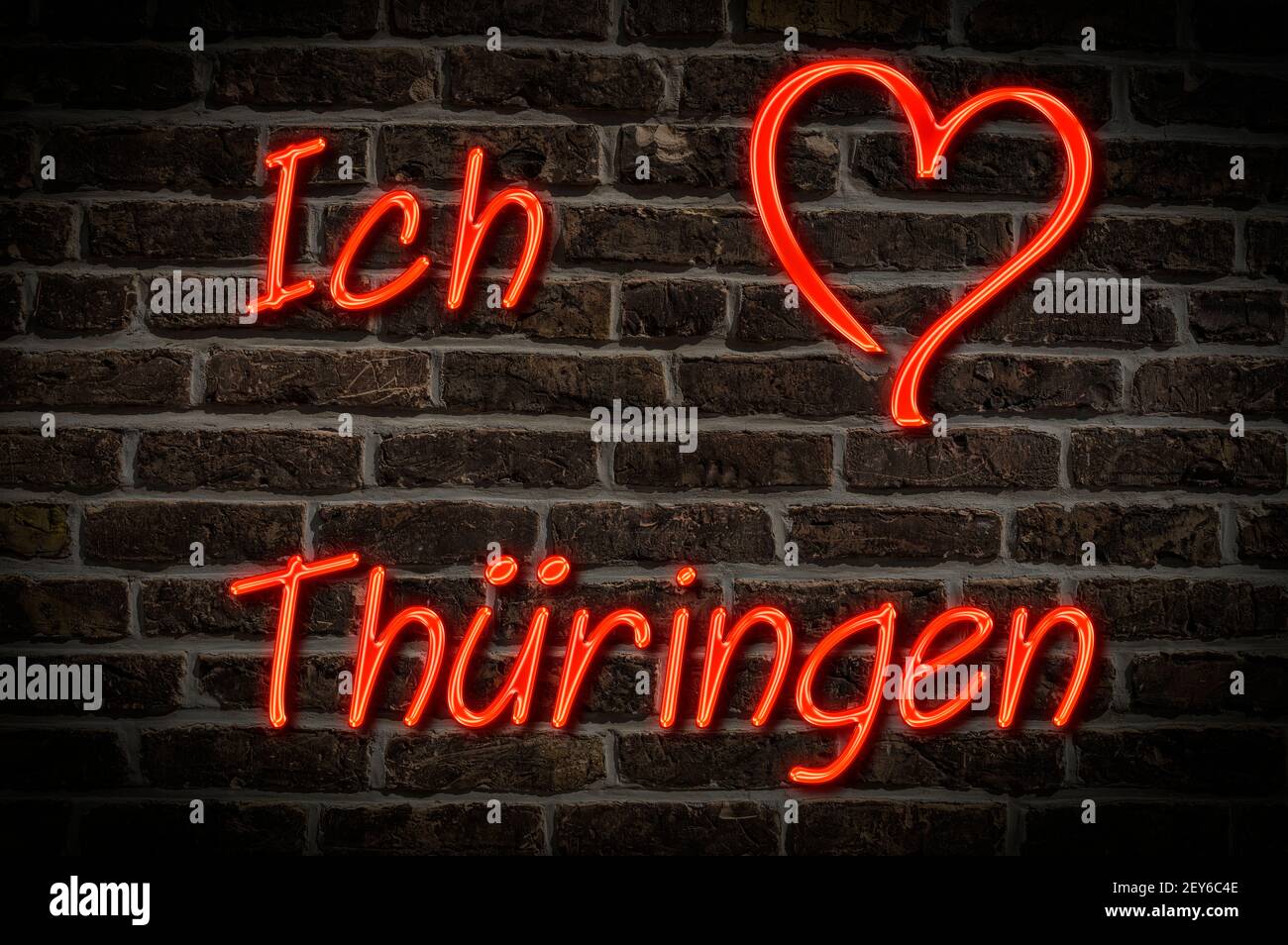 Leuchtreklame, ICH liebe Thüringen, Deutschland, Europa | Publicité éclairée, J'aime Thüringen (Thuringe), Allemagne, Europe Banque D'Images