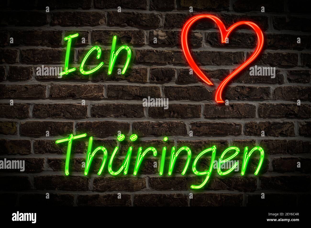 Leuchtreklame, ICH liebe Thüringen, Deutschland, Europa | Publicité éclairée, J'aime Thüringen (Thuringe), Allemagne, Europe Banque D'Images
