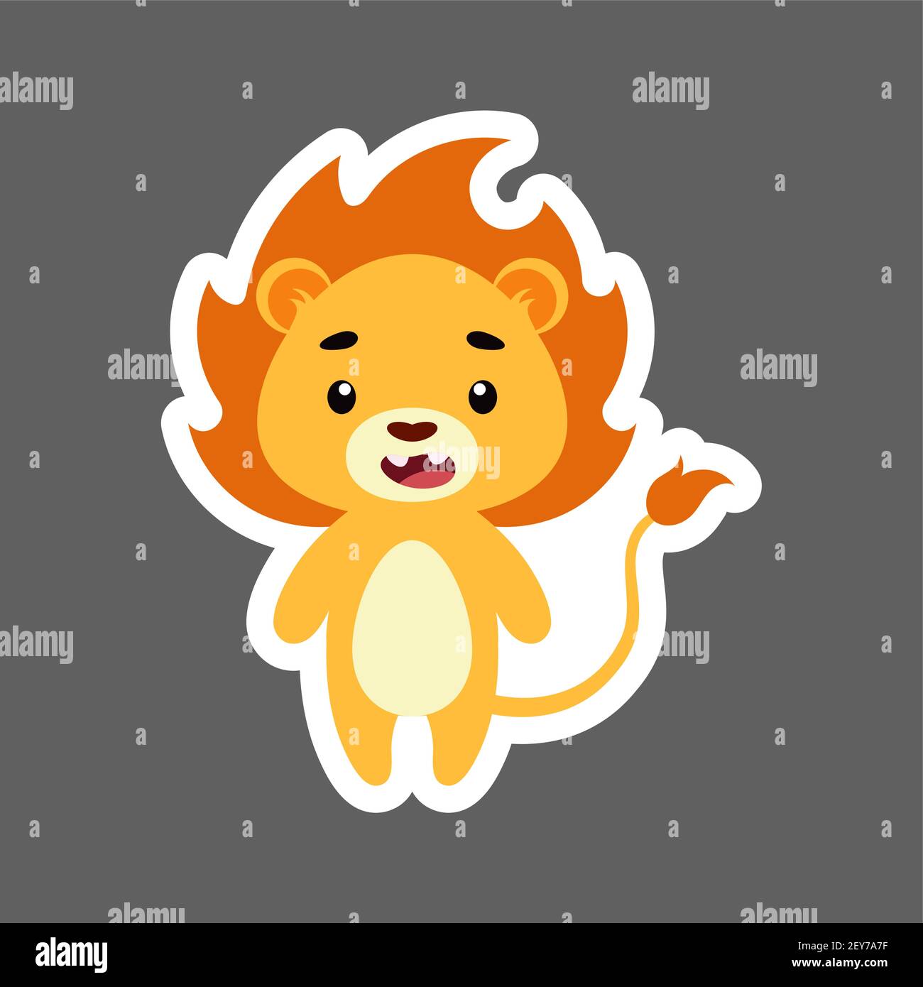 Joli Petit Autocollant Lion De Bebe Personnage Animal De Dessin Anime Pour Les Cartes D Enfants Douche De Bebe Invitation D Anniversaire Interieur De Maison Decoration Puerile Aux Couleurs Vives Image Vectorielle Stock
