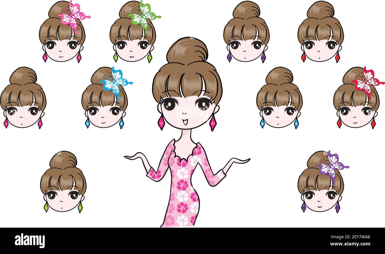 ensemble d'autocollants pour le visage emoji pour fille de dessin animé vectoriel Illustration de Vecteur