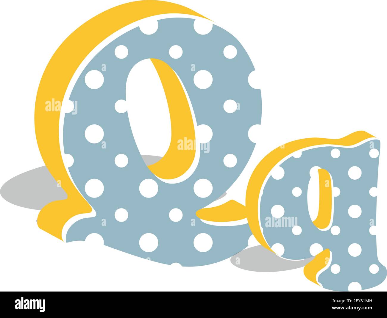 Majuscule et numérique mignonne lettre en trois dimensions Q isolée sur fond blanc. Illustration vectorielle. Élément de conception. Alphabet pour enfants. Illustration de Vecteur