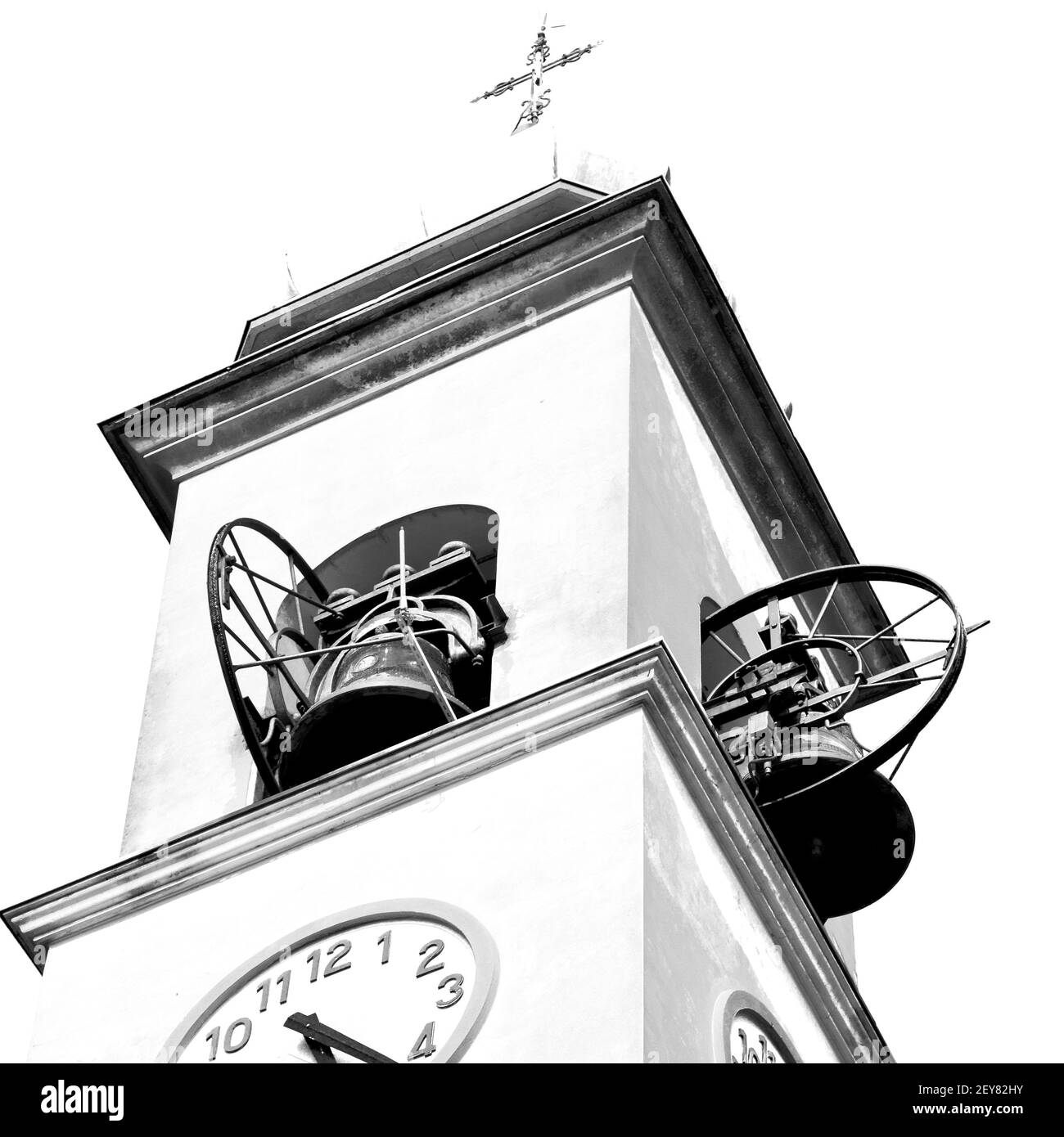 Ancienne tour d'horloge en italie europe ancienne pierre et cloche Banque D'Images