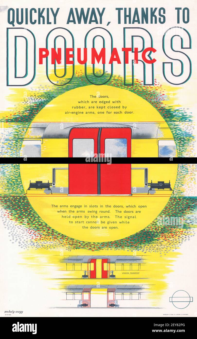 Moholy-Nagy. Affiche intitulée « vite loin, grâce aux portes pneumatiques », conçue par l'artiste et photographe hongrois László Moholy-Nagy (n. László Weisz, 1895-1946), London transport, 1937 Banque D'Images