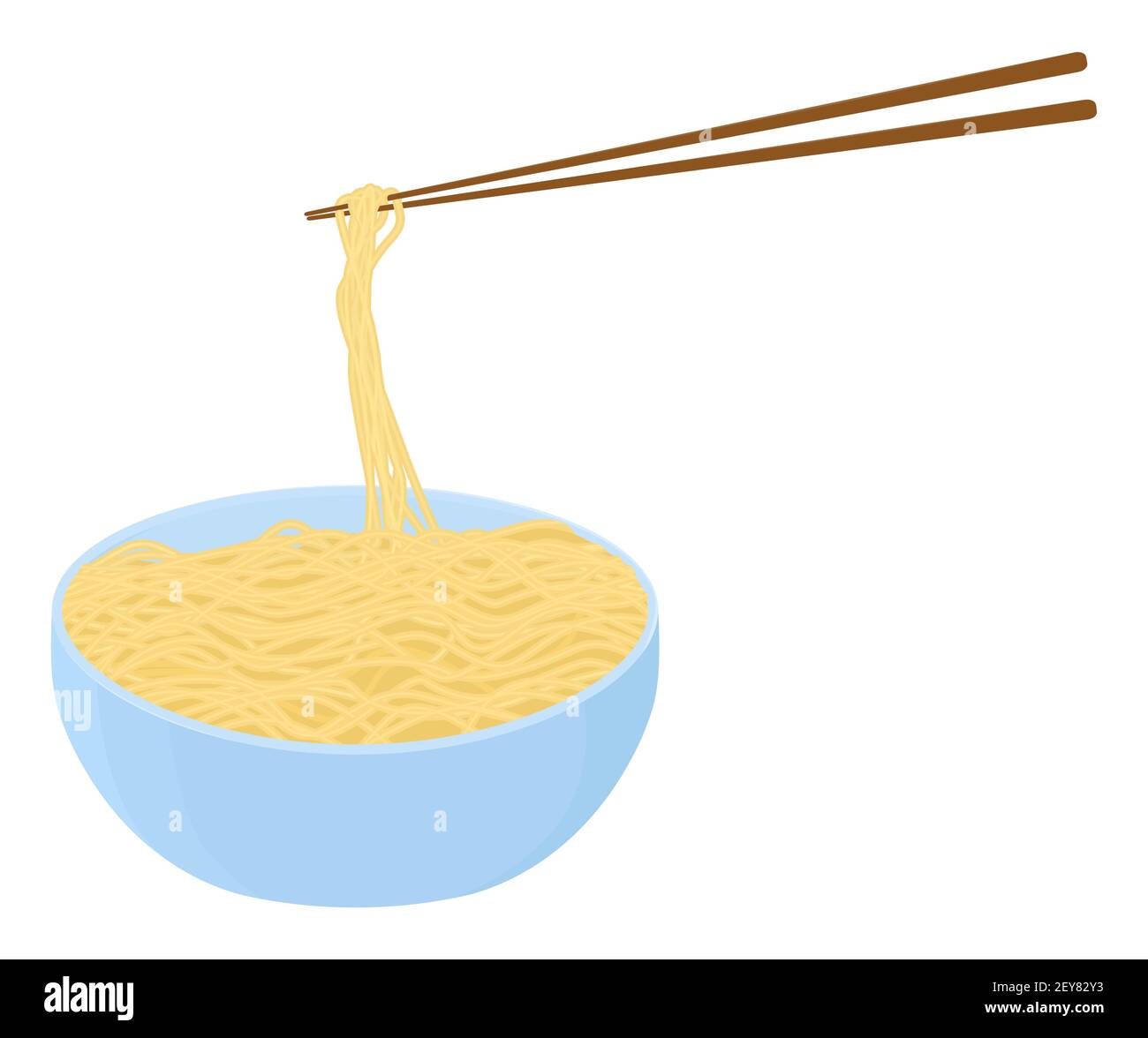 Nouilles chinoises traditionnelles dans un bol bleu et des baguettes isolées sur du blanc. Illustration isométrique vectorielle. Illustration de Vecteur