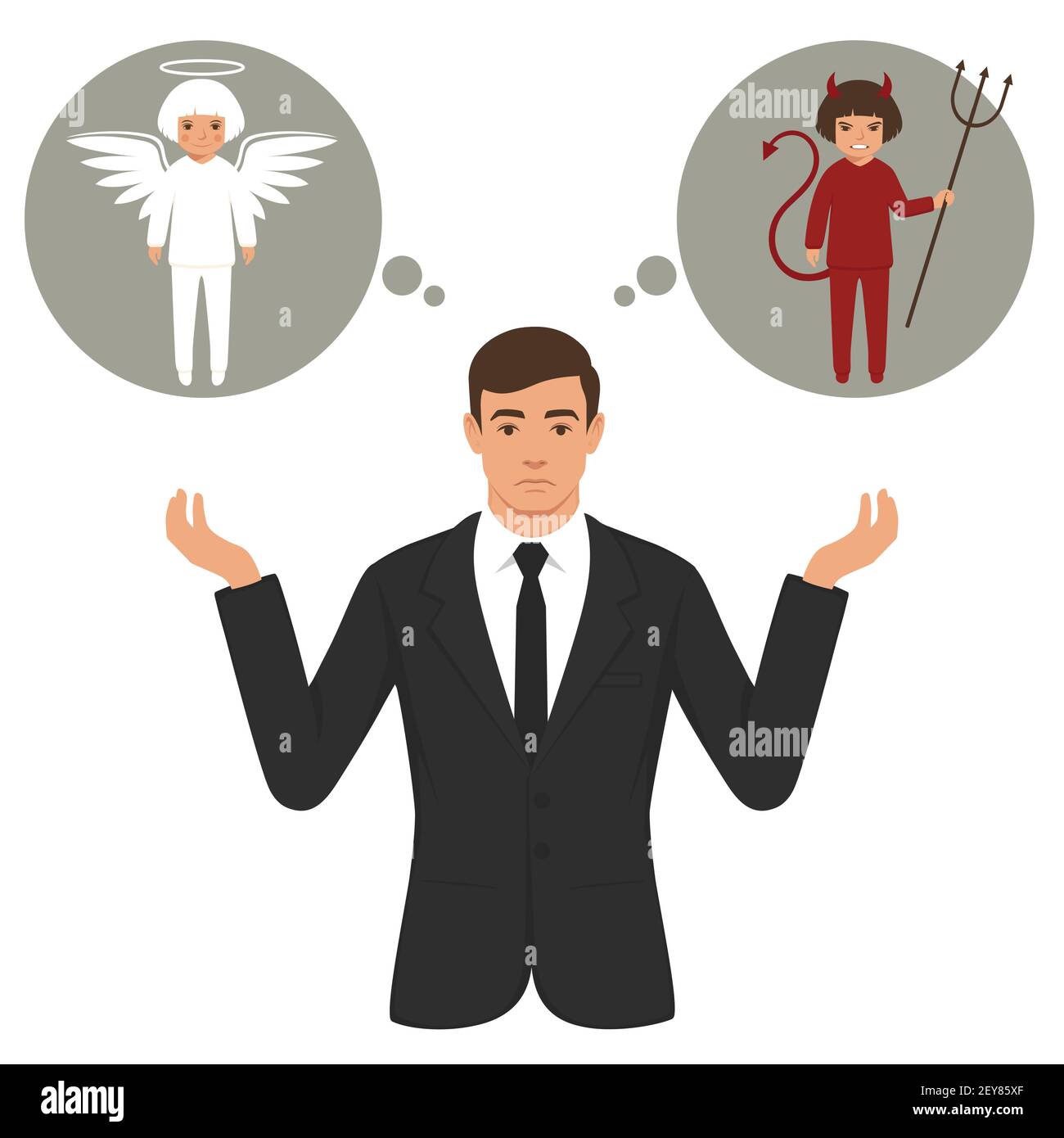 illustration vectorielle d'un diable et d'un ange de dessin animé, bon et mauvais choix, ailes, cornes et halo Illustration de Vecteur