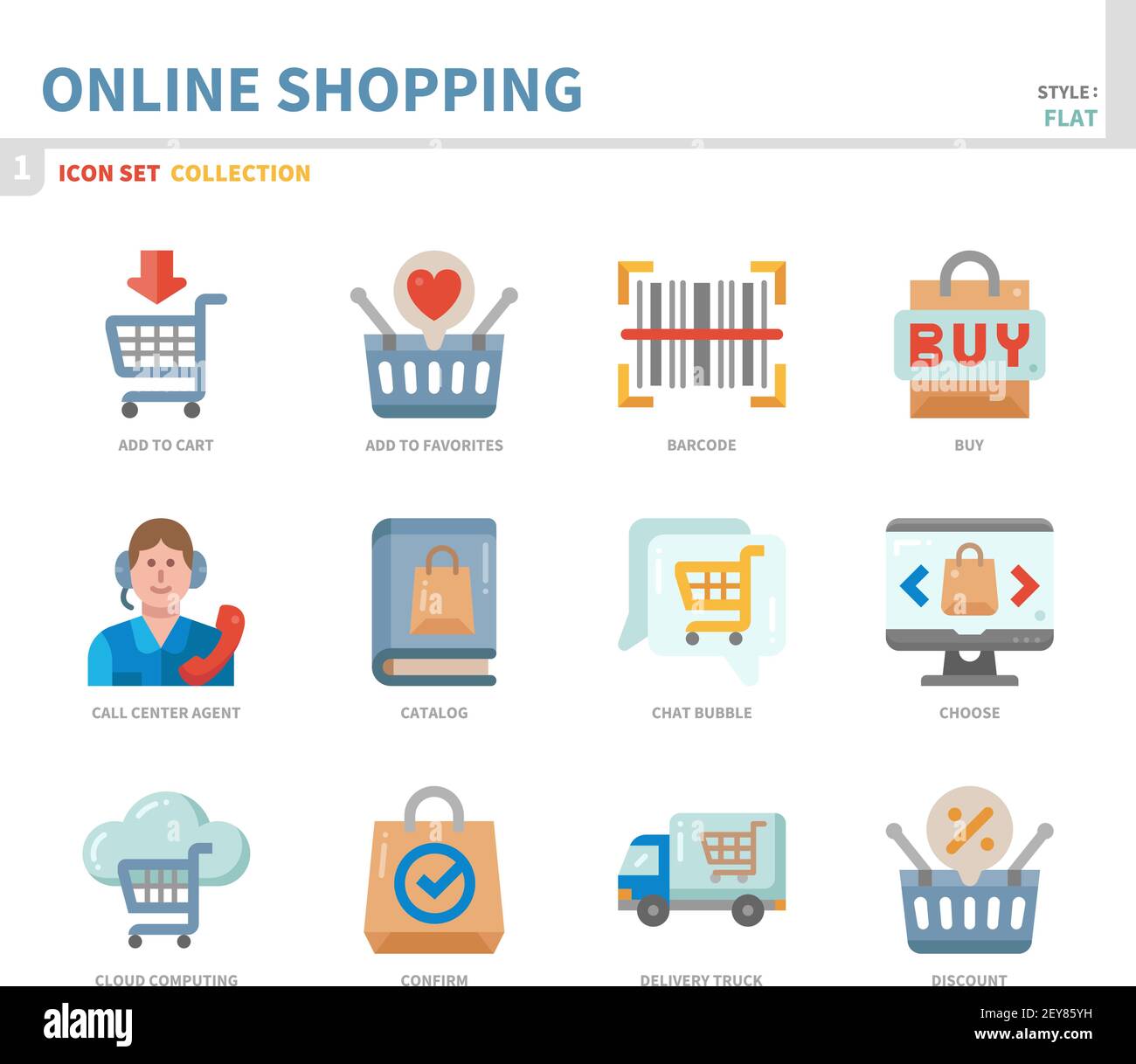 jeu d'icônes d'achat en ligne et d'e-commerce, style plat couleur, vecteur et illustration Illustration de Vecteur