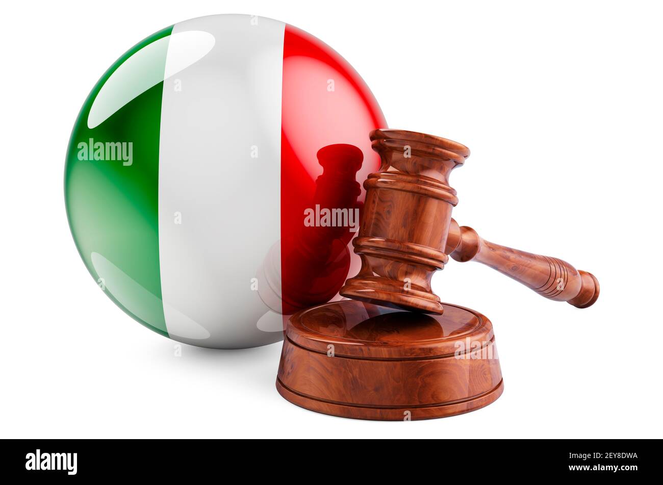 Droit italien et concept de justice. Gavel en bois avec drapeau de l'Italie. Rendu 3D isolé sur fond blanc Banque D'Images