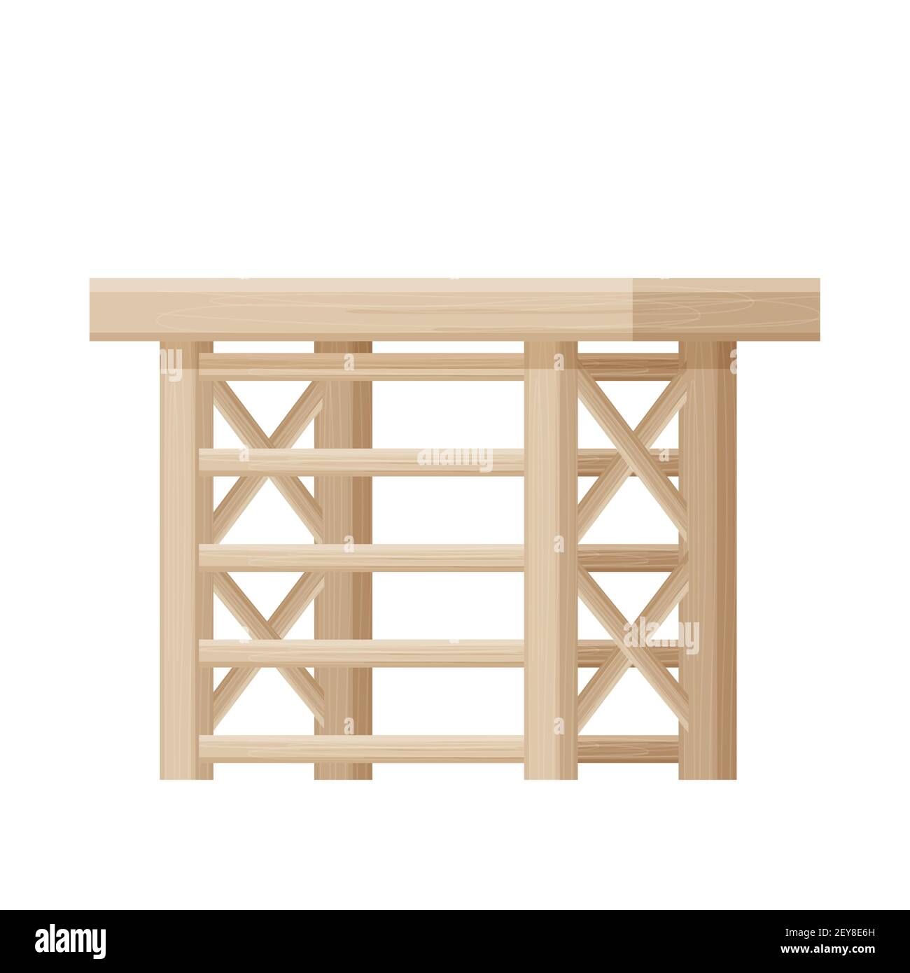 Table en bois, bureau de style dessin animé dans des couleurs claires avec des décorations isolées sur fond blanc, élégant, mobilier vintage. Élément intérieur, maison Illustration de Vecteur