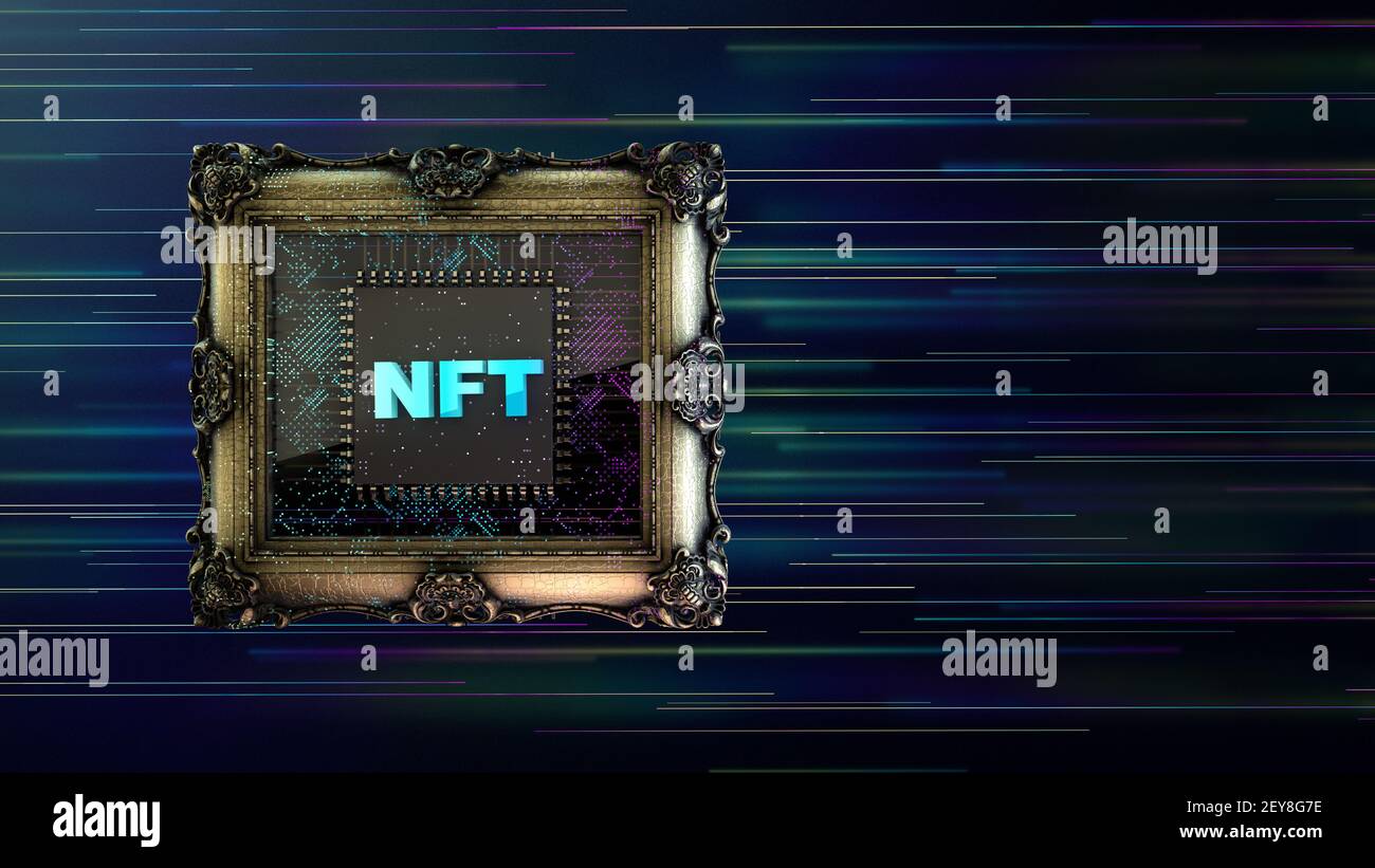 NFT non fongible Tokencrypto art sur fond abstrait coloré. Payez pour des objets de collection uniques dans les jeux ou art. 3d rend les objets de collection NFT crypto-art Banque D'Images