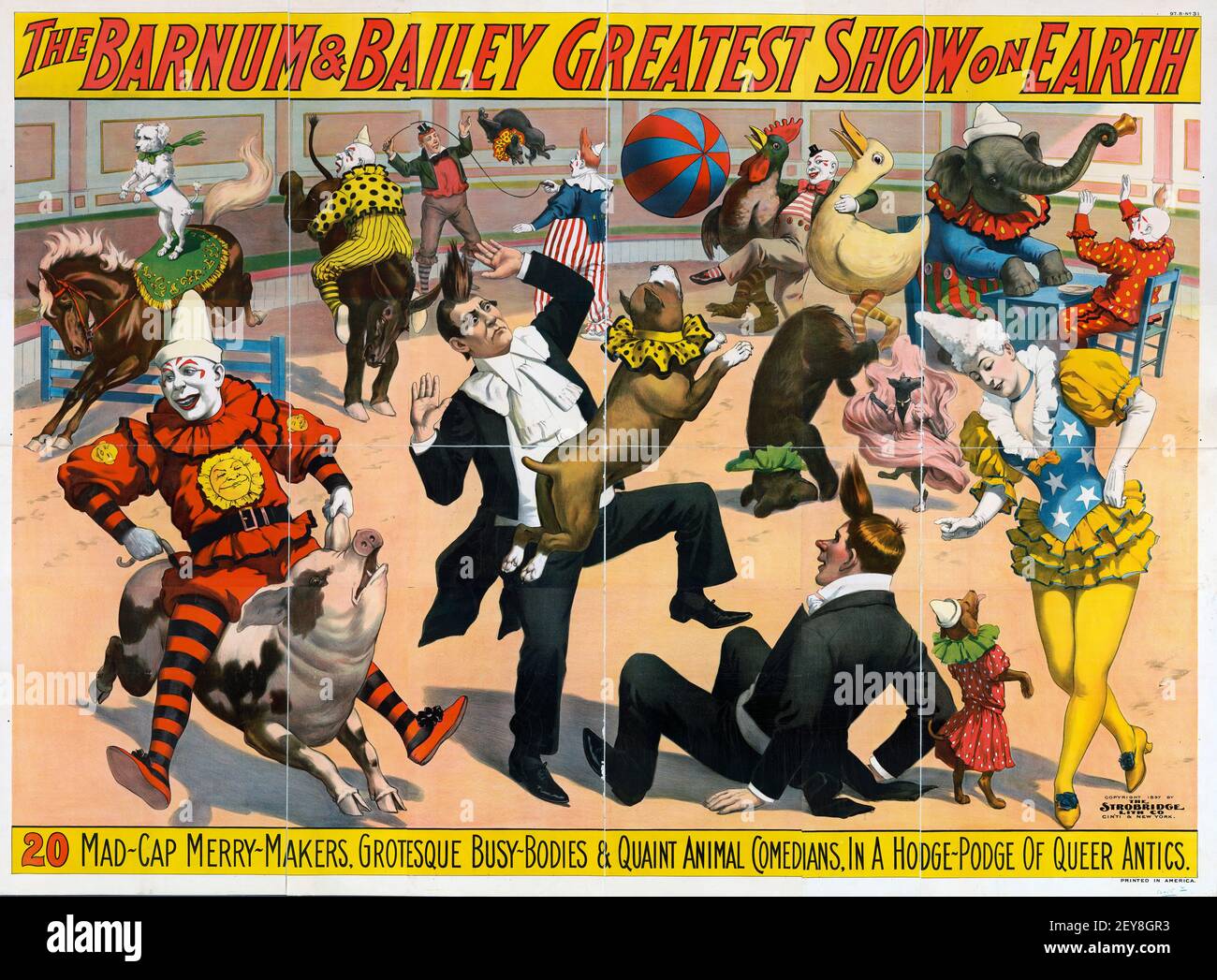 Le plus grand spectacle de Barnum & Bailey sur Terre. Poster Classic Circus, style ancien et vintage. Panneau d'affichage ancien. 1897. Banque D'Images