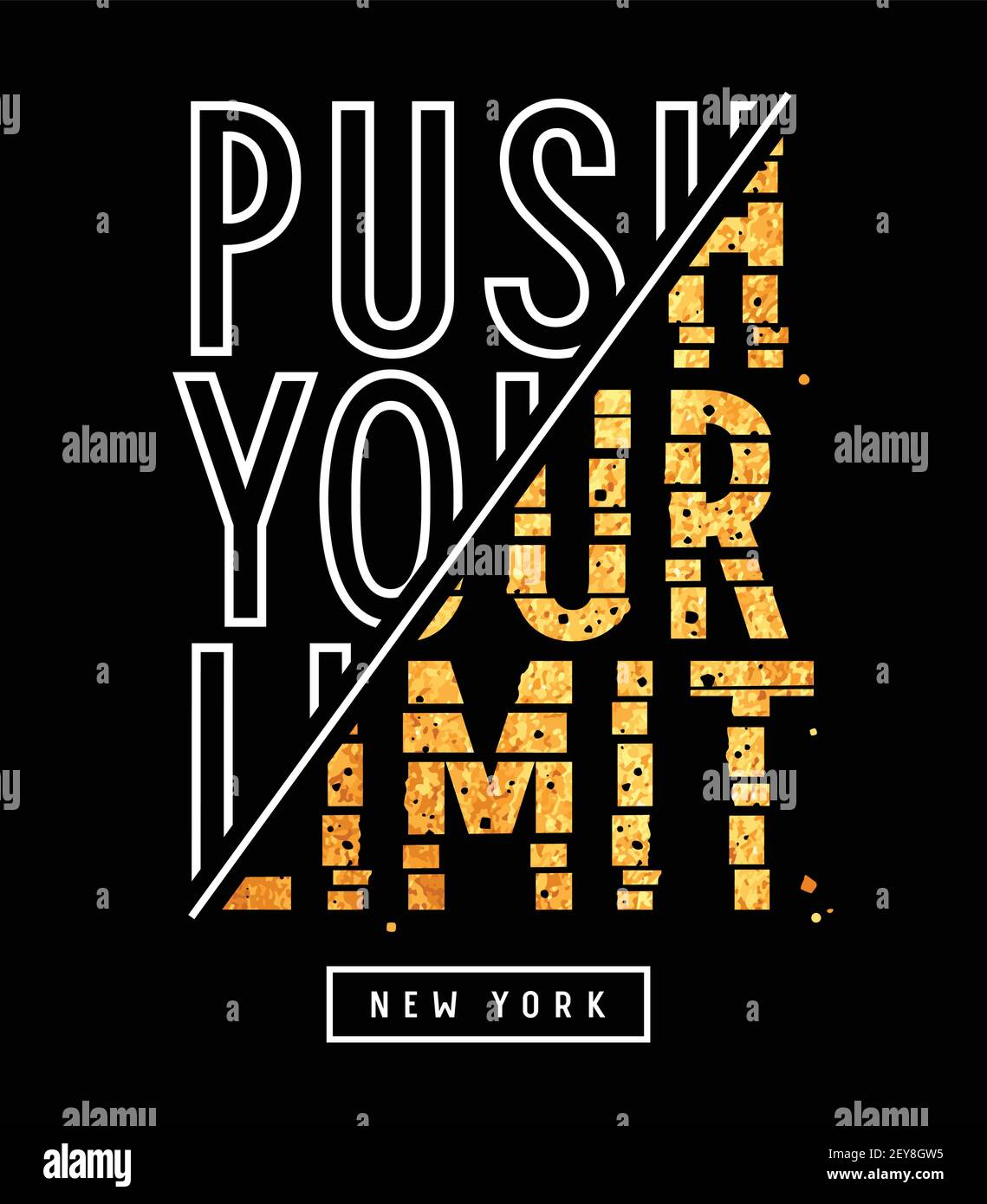Texte « Push Your limit » avec effet pailleté doré pour motif t-shirt Illustration de Vecteur