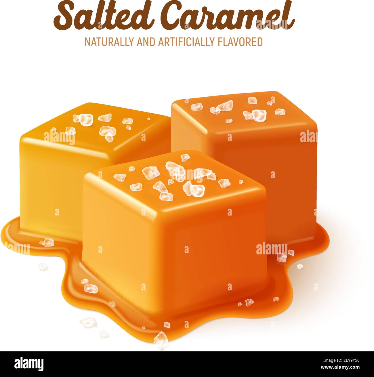 Composition au caramel salé coloré et réaliste avec naturellement et artificiellement illustration vectorielle de titre aromatisée Illustration de Vecteur