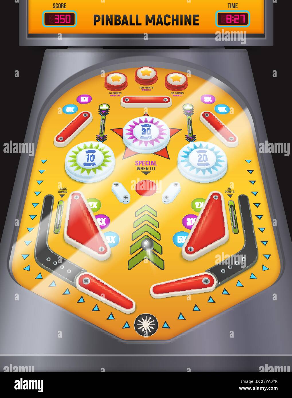 Machine de jeu de composition de pinball de couleur et de dessin animé dans le illustration vectorielle du centre multimédia Illustration de Vecteur