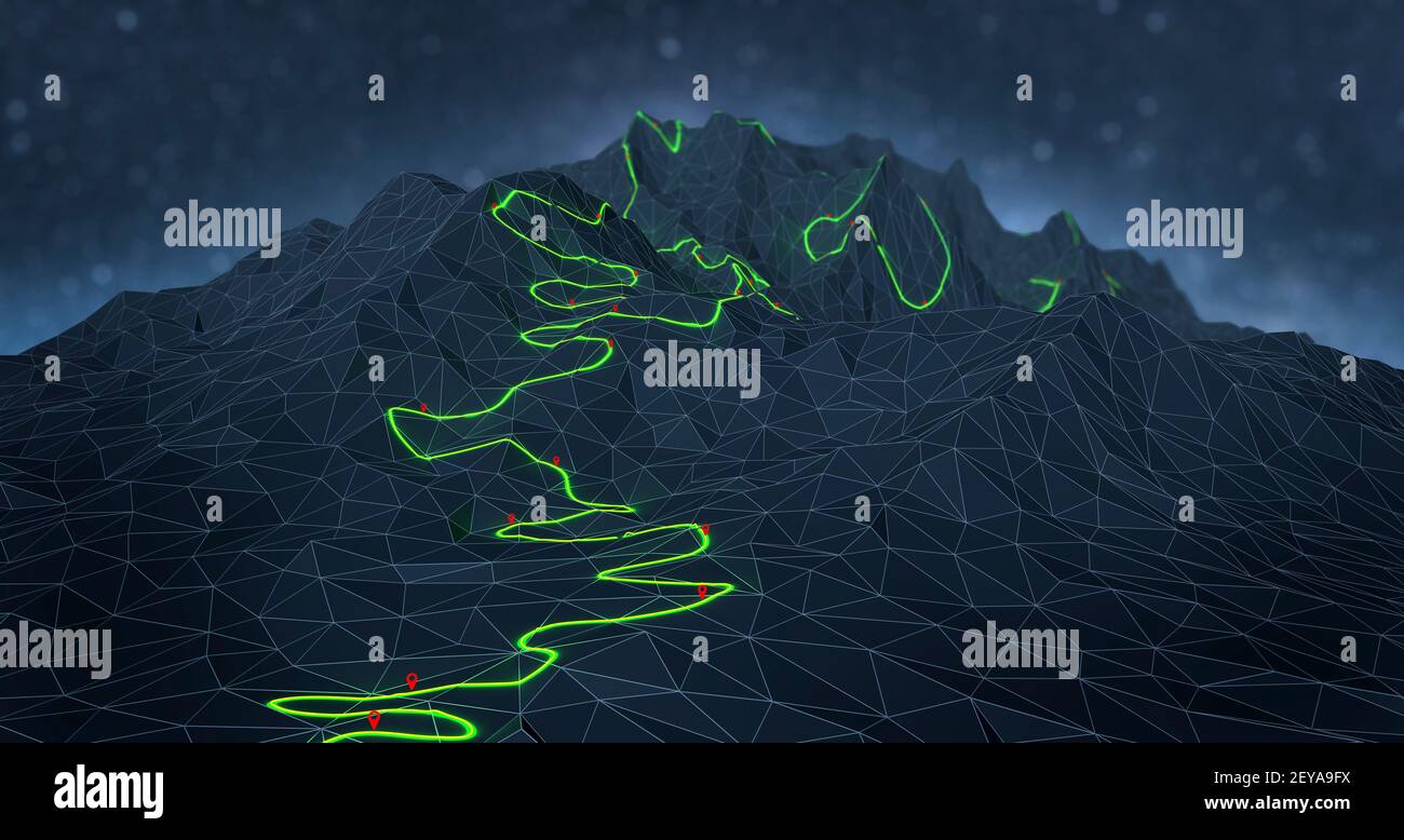 Sentier de randonnée et waypoints, illustration Banque D'Images