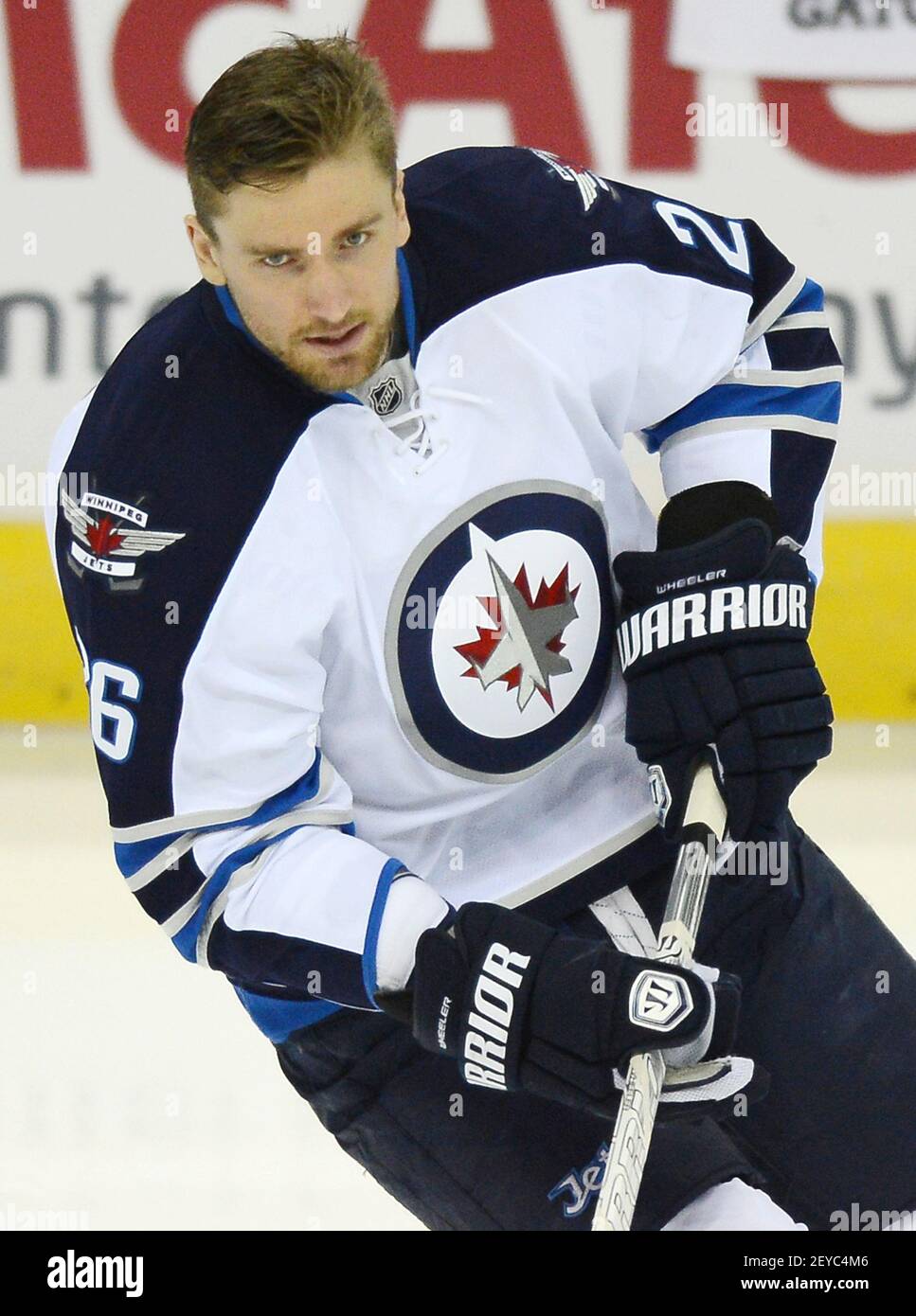 Winnipeg Jets Right Wing Blake Wheeler (26) se réchauffe avant le match contre les capitales de Washington au centre Verizon à Washington, D.C., le mardi 23 avril 2013. (Photo par Chuck Myers/MCT/Sipa USA) Banque D'Images