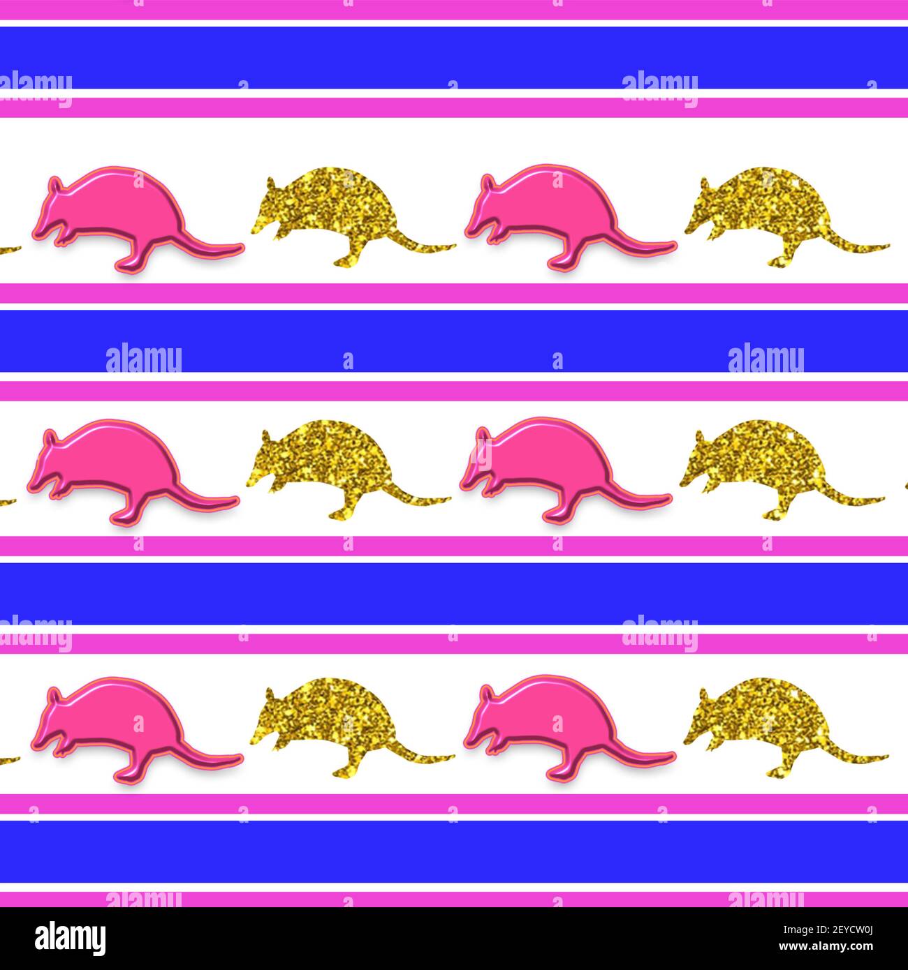 Illustration d'un motif de formes de rat en bleu et des bandes roses isolées sur un fond blanc Banque D'Images