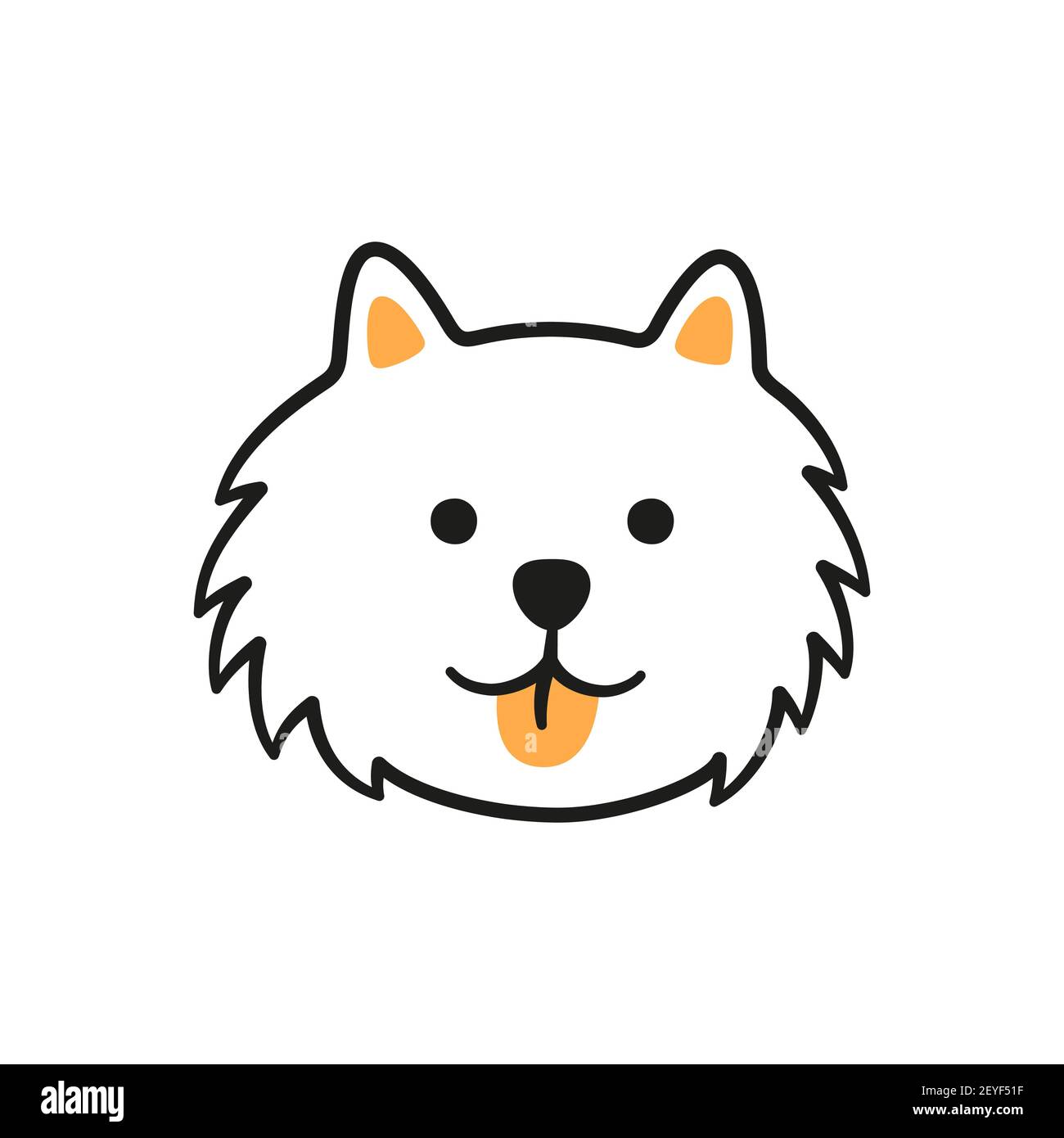 Joli visage spitz de Pomeranian. Icône de la tête de chien spitz allemande. Illustration vectorielle isolée dessinée à la main Illustration de Vecteur