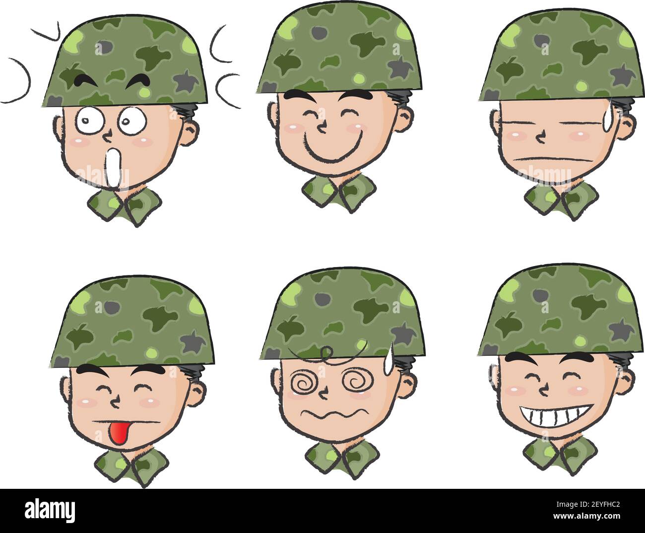 ensemble d'autocollants vectorisés motif soldat mignon visage emoji Illustration de Vecteur