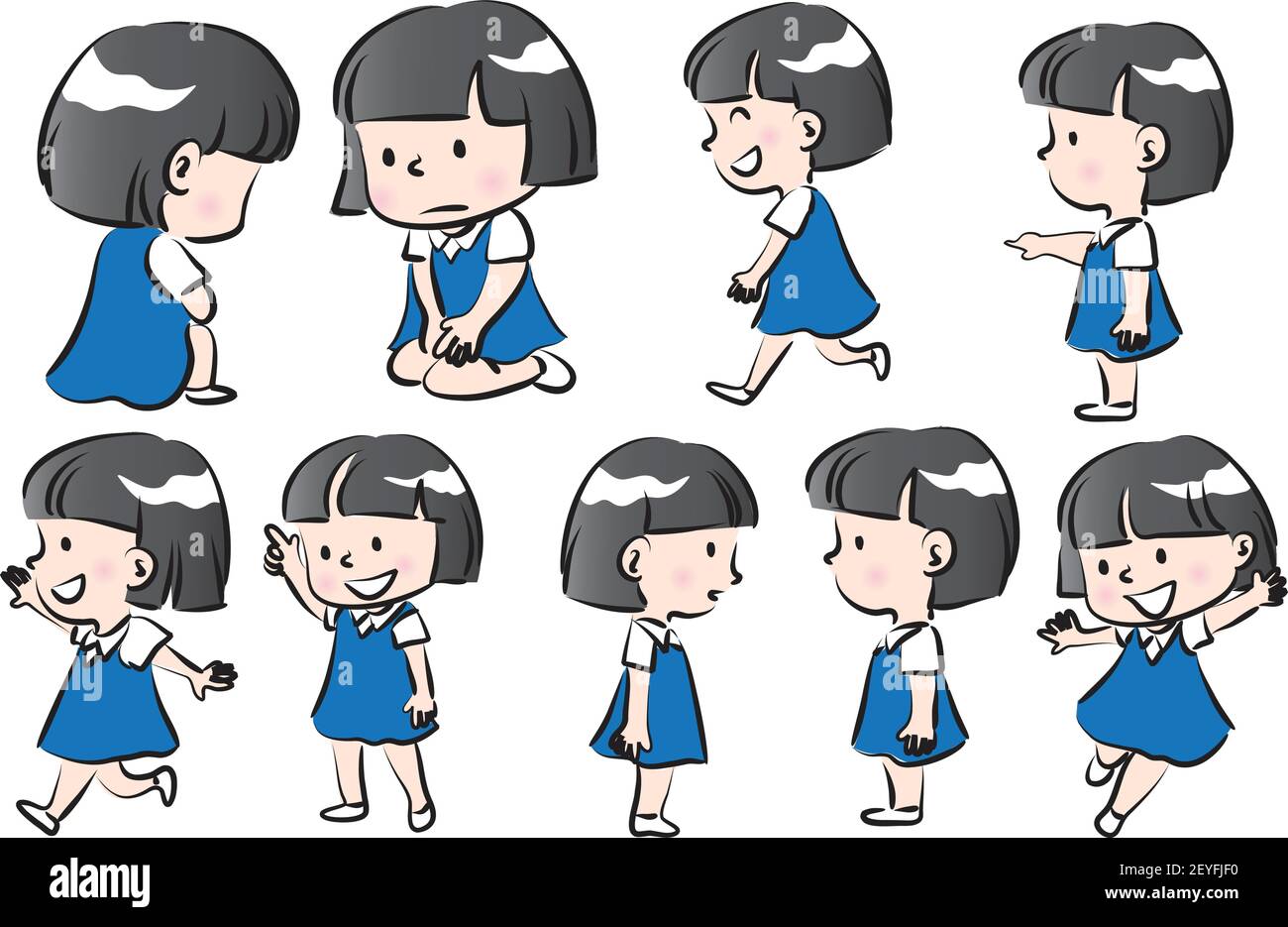 Ensemble de dessin animé vecteur école fille emoji Illustration de Vecteur