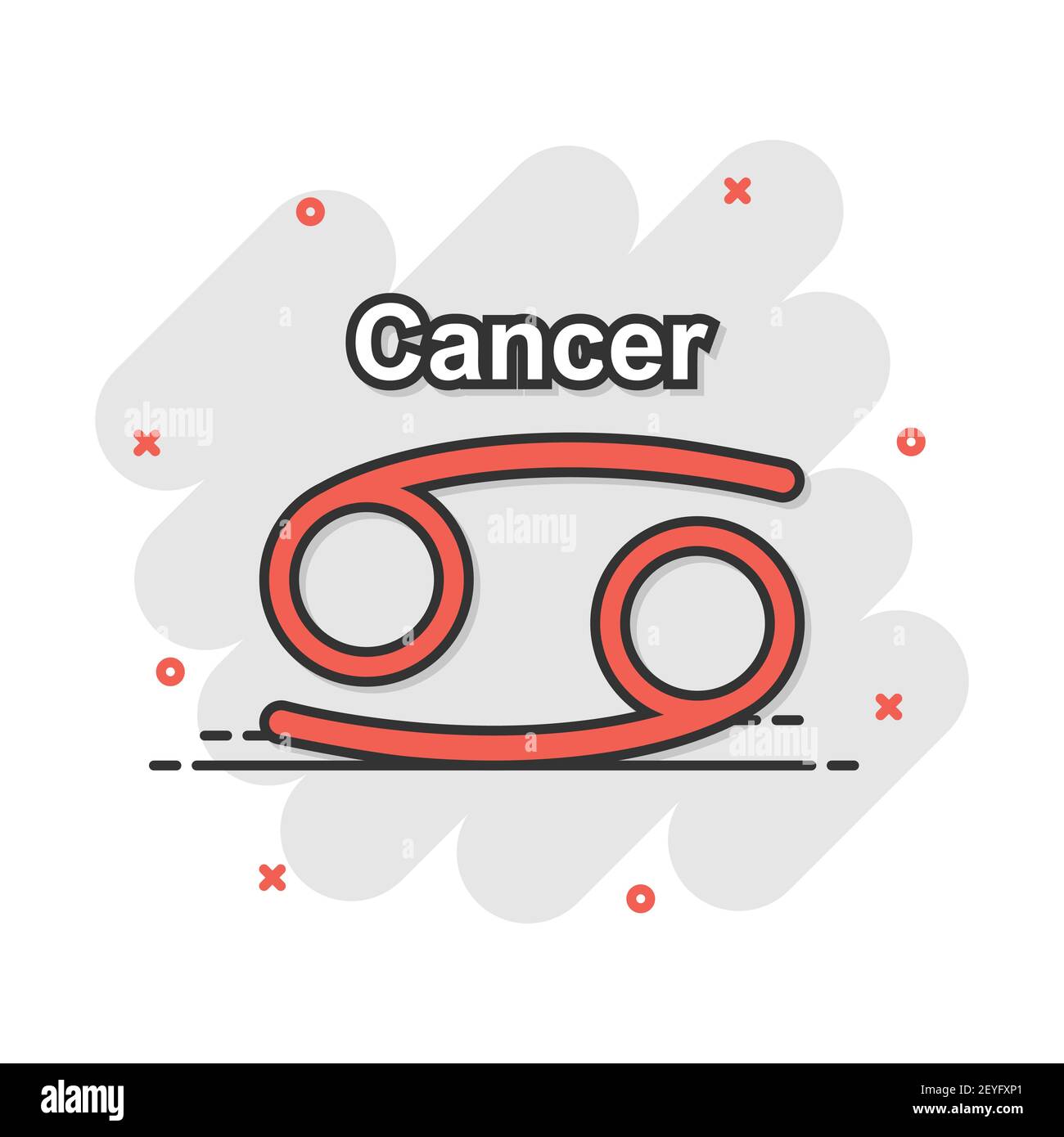 Cartoon Vector zodiac cancer icône dans le style comique. Signe astrologie illustration pictogramme. Horoscope Cancer effet splash business concept. Illustration de Vecteur
