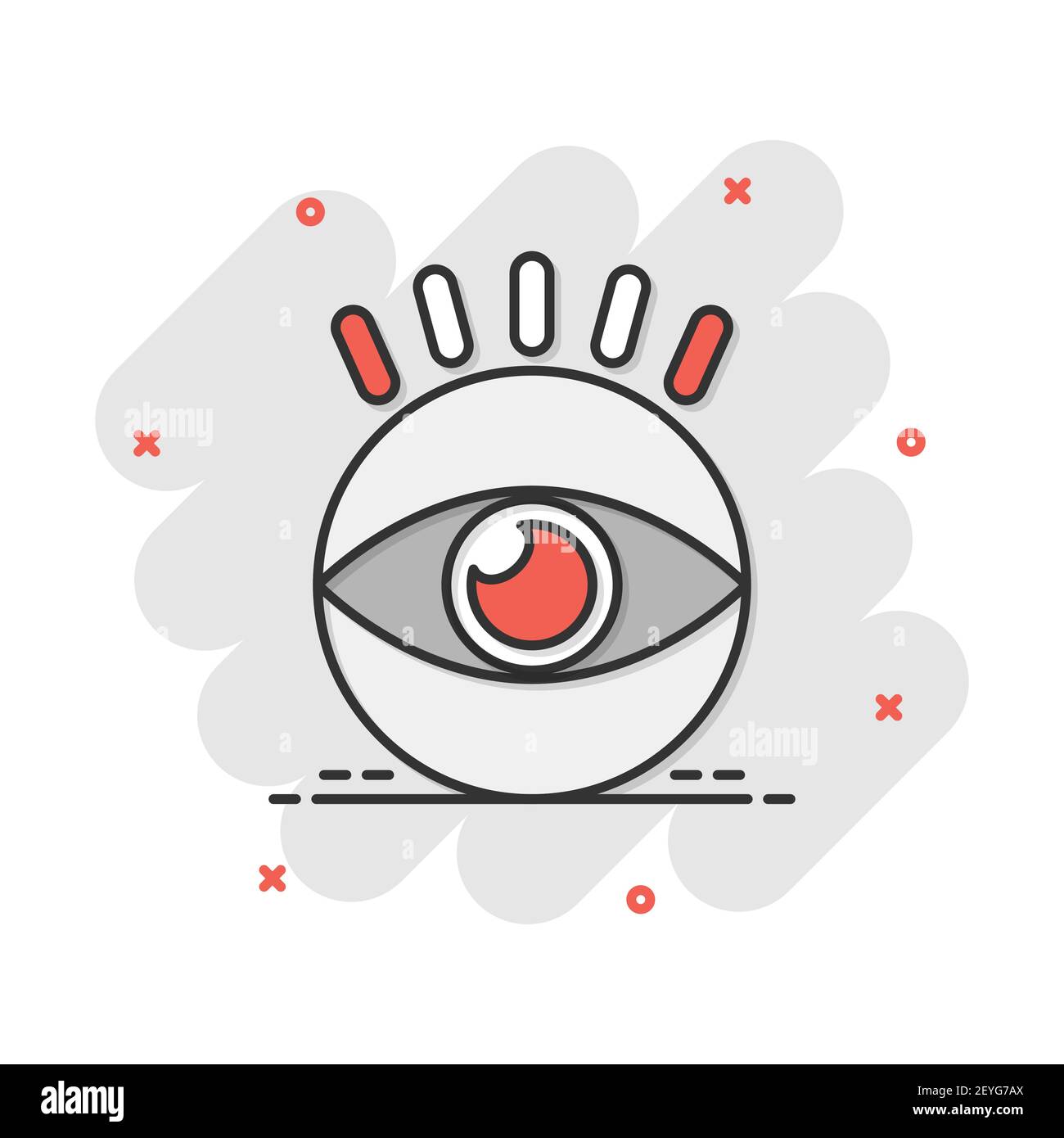 Cartoon Vector icône de l'oeil dans le style comique. Globe oculaire oeil sign illustration pictogramme. Eye concept effet splash d'affaires. Illustration de Vecteur