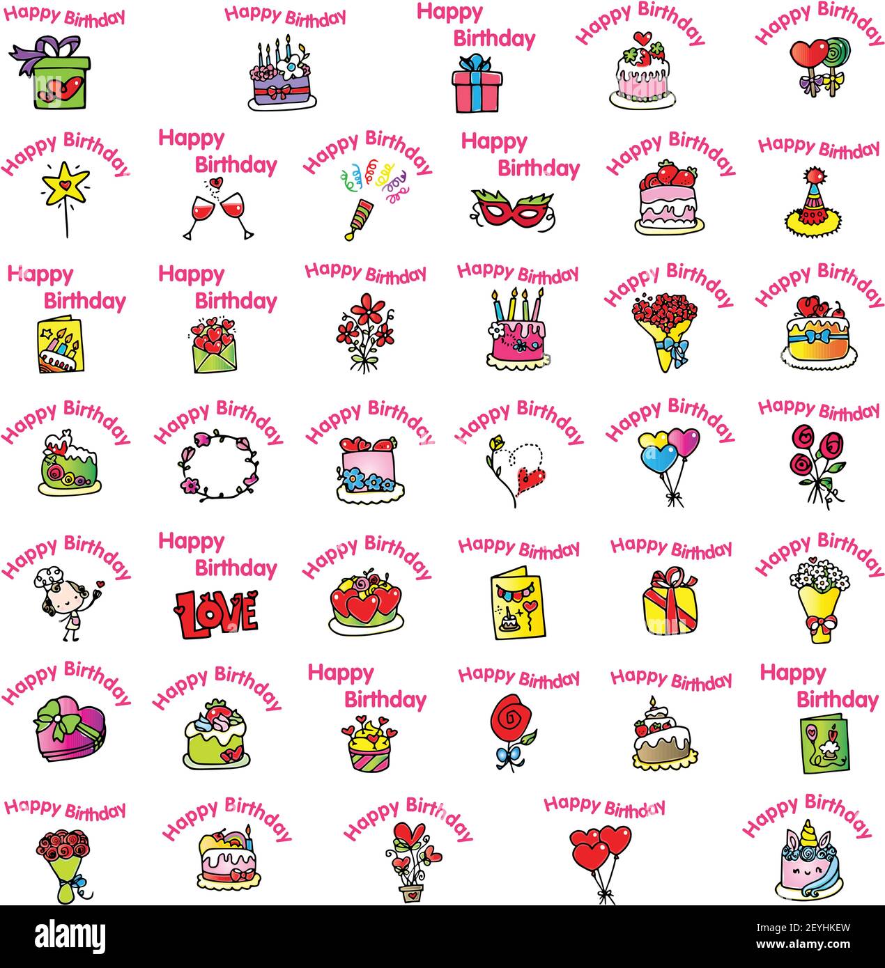 Ensemble D Autocollants D Anniversaire De Dessin Anime Vectoriel Emoji Image Vectorielle Stock Alamy