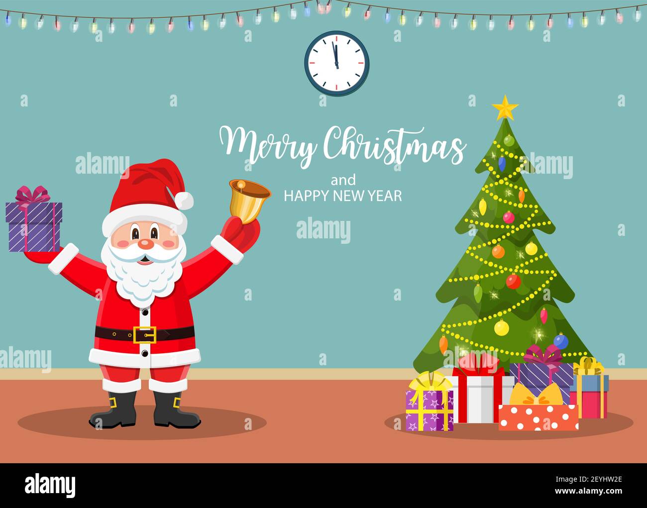 Intérieur de Noël avec porte et arbre Illustration de Vecteur