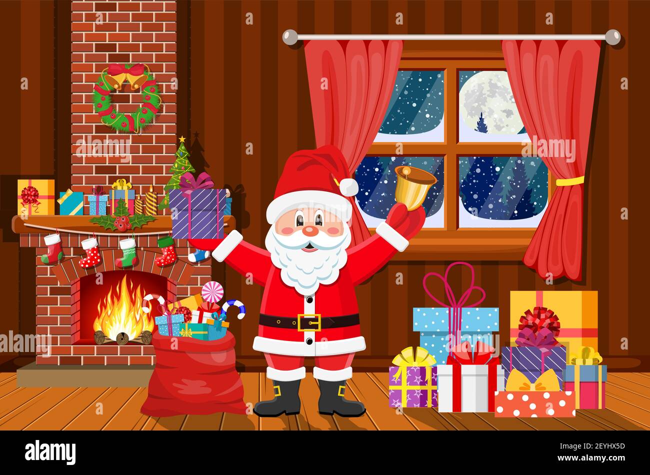 Le Père Noël à l'intérieur de la chambre de Noël Illustration de Vecteur