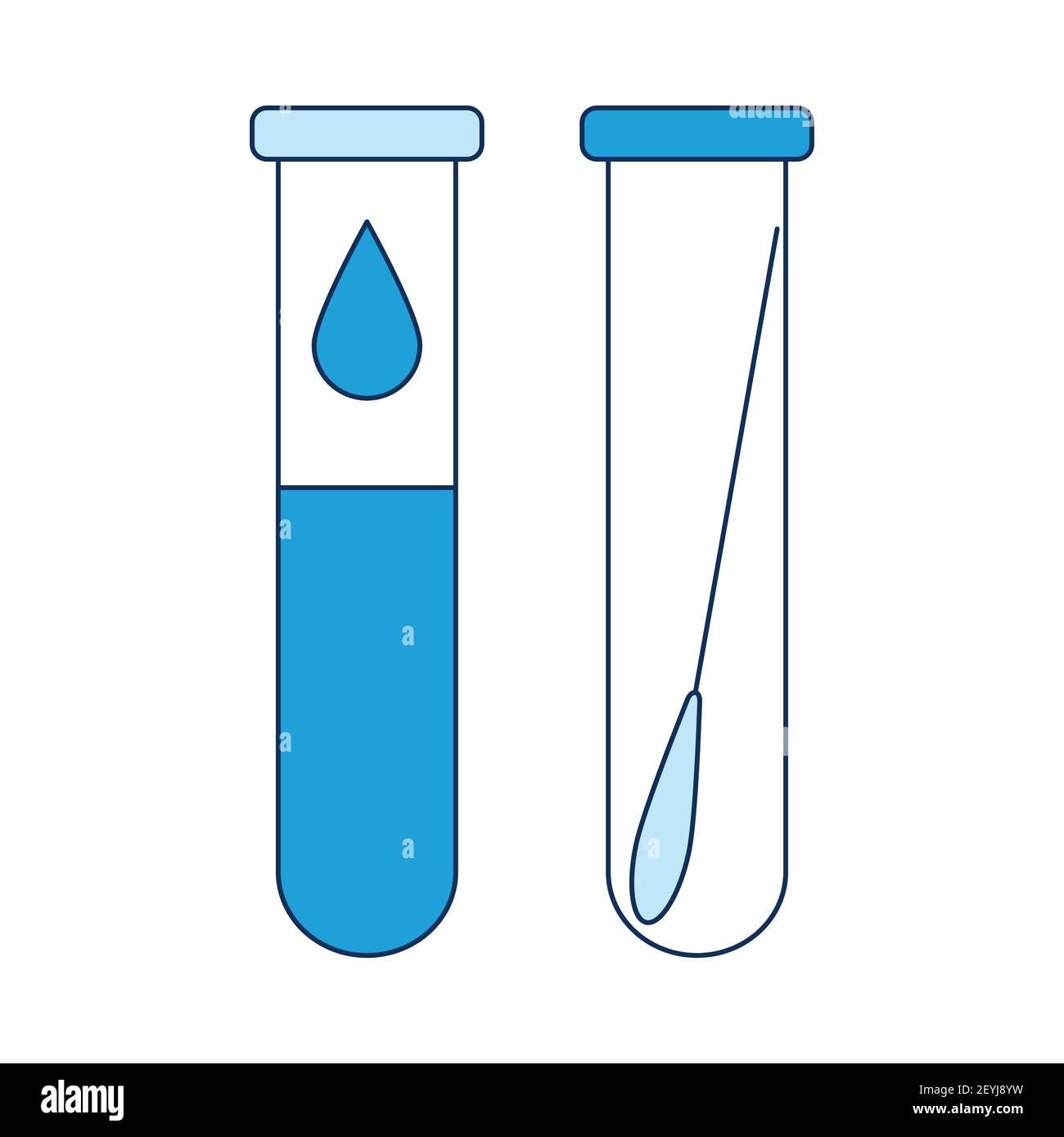 Deux flacons de sang et de biomatériau. Test pour COVID-19. Adapté à une affiche médicale dans des tons de bleu. Illustration vectorielle dans le style d'un ico plat Illustration de Vecteur