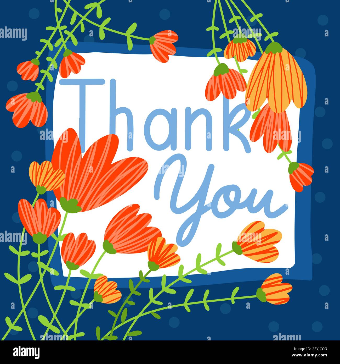 Carte de remerciement tirée à la main bannière carrée tendance. Modèles avec éléments fleuris en forme de doodle. Pour les publications sur les réseaux sociaux, illustration du vecteur d'arrière-plan Web Illustration de Vecteur