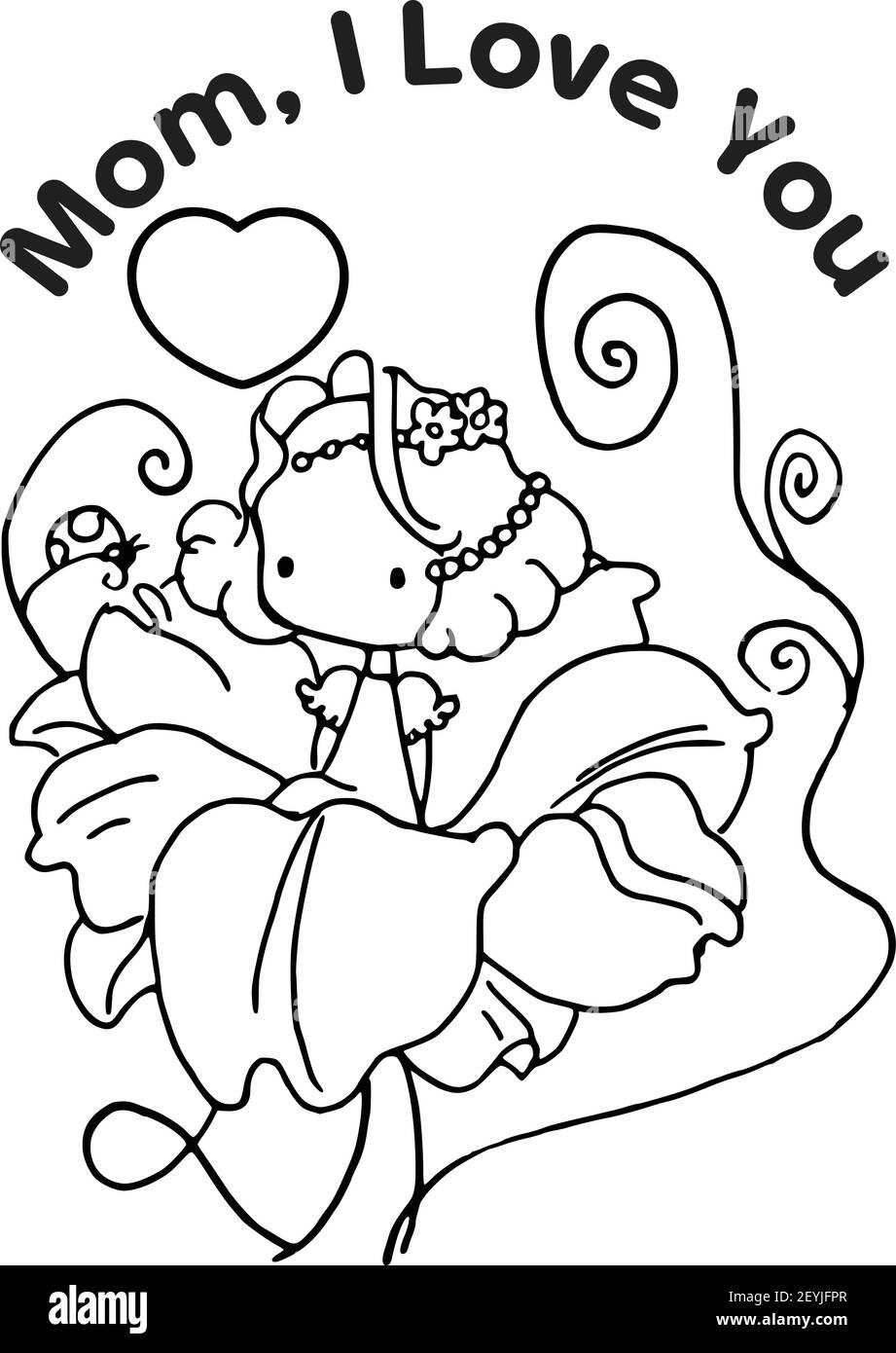 Carte de fête des mères Vector cartoon Girl avec Vector caricature Illustration de Vecteur