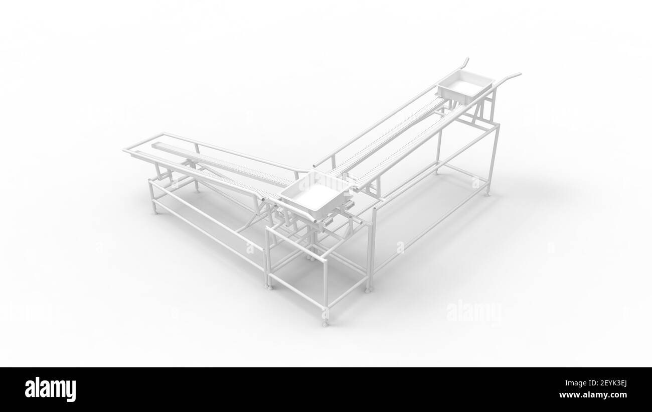 Rendu 3D d'une machine de fabrication tapis convoyeur courroie de fabrication isolé. Banque D'Images