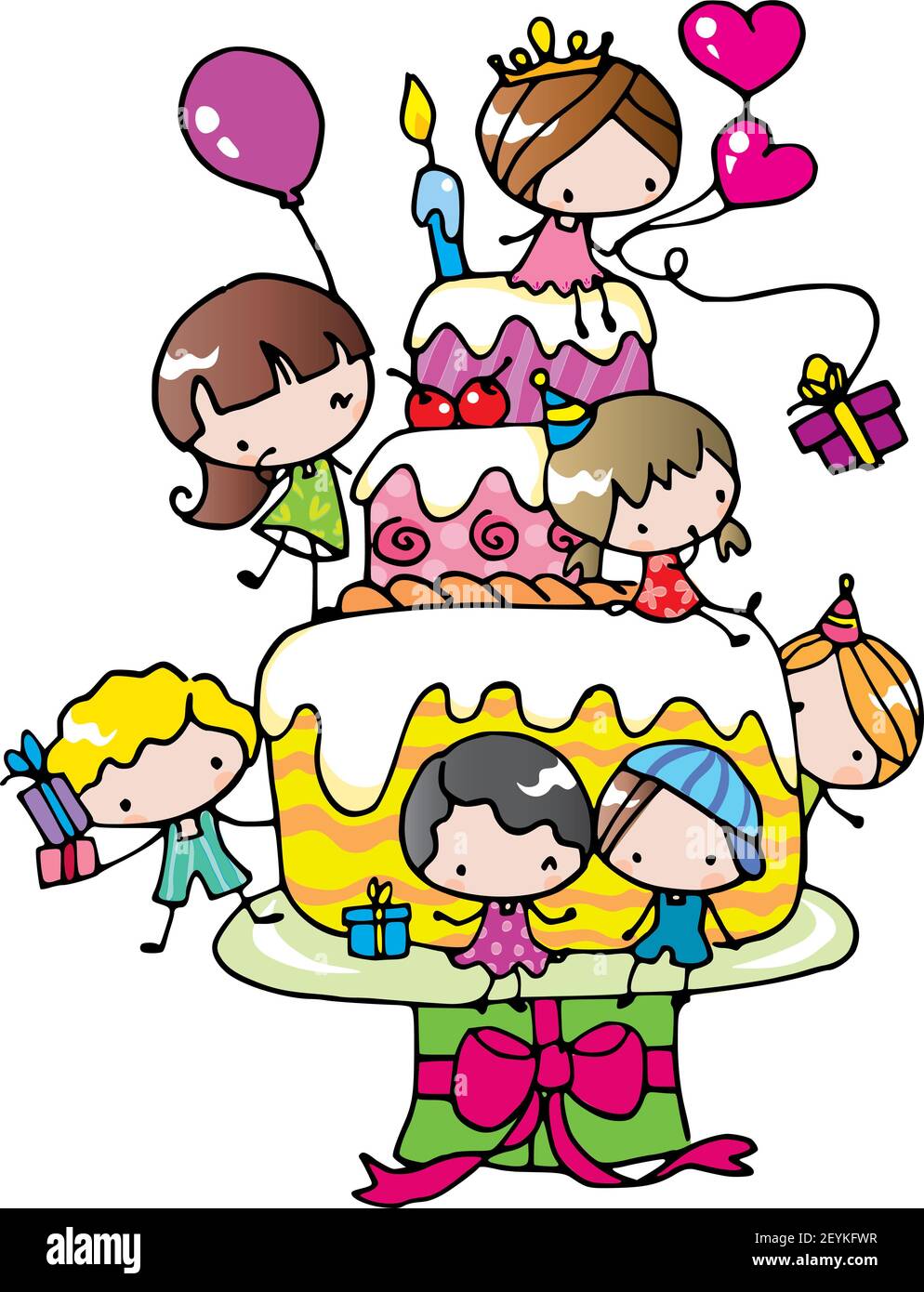 Fond de dessin animé d'anniversaire vectoriel Banque D'Images