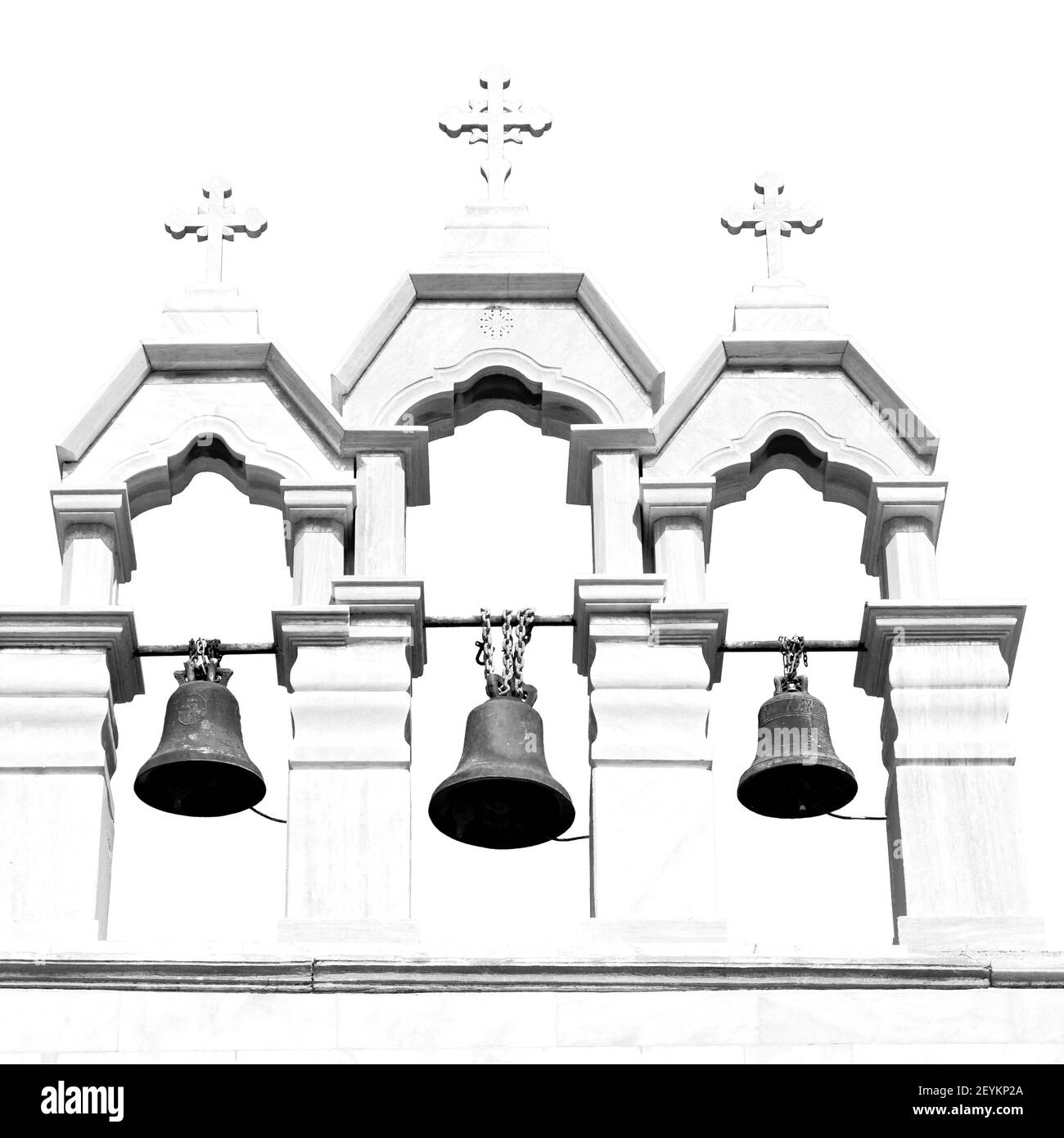 Mykonos ancienne architecture fond blanc croix dans la construction de santorini grèce et le ciel Banque D'Images