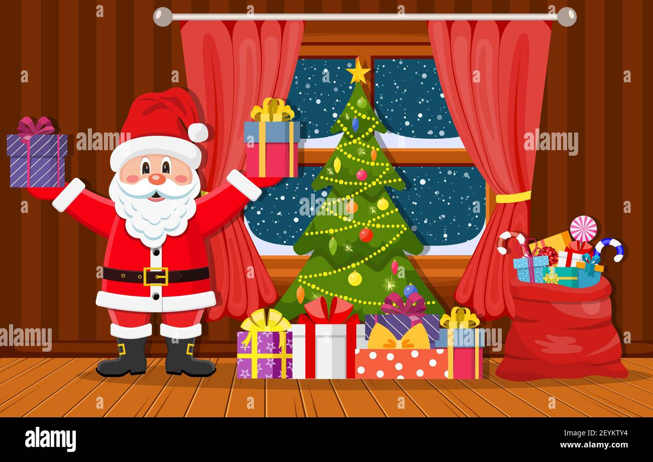 Boîte cadeau contenant le Père Noël Illustration de Vecteur