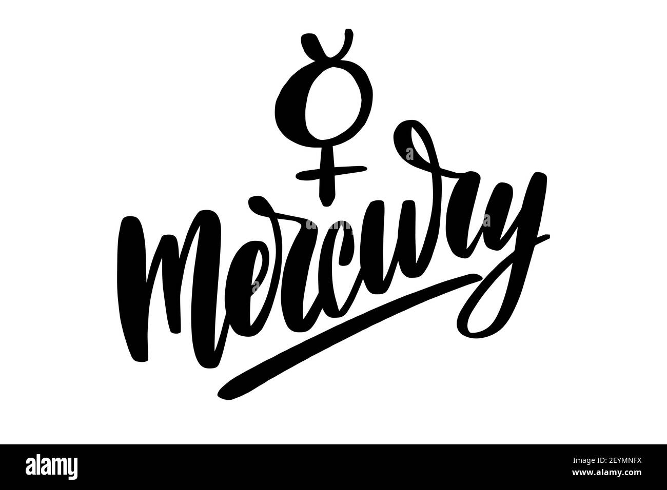 Symbole de Mercure dessiné à la main avec des lettres Mercury. Illustration de Vecteur