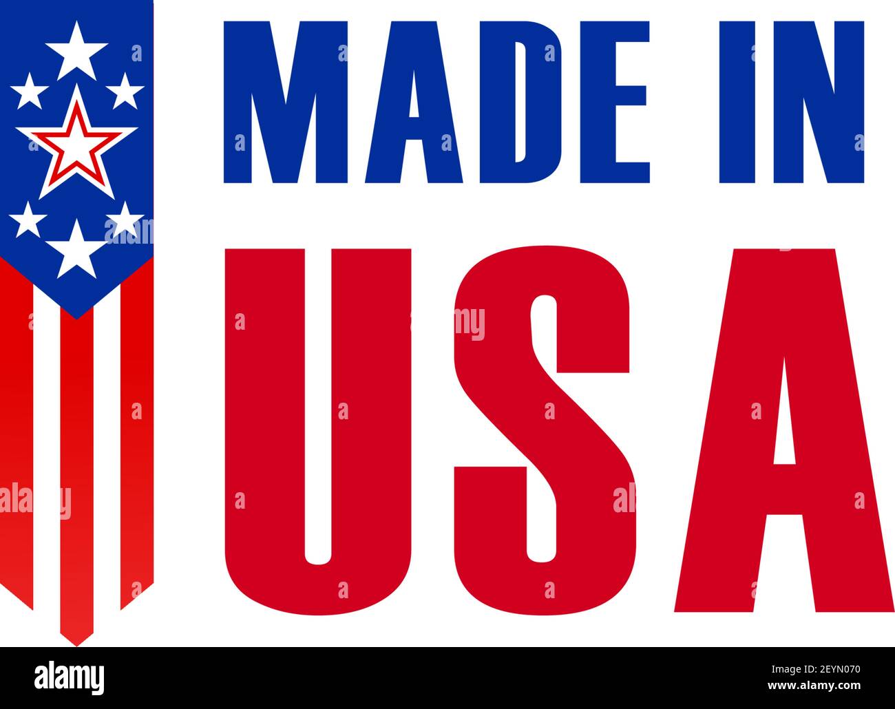 Fabriqué aux États-Unis, icône de drapeau américain avec des étoiles et des bandes ruban. Symbole vectoriel pour la garantie américaine ou le produit de qualité original et les produits les mieux fabriqués Illustration de Vecteur