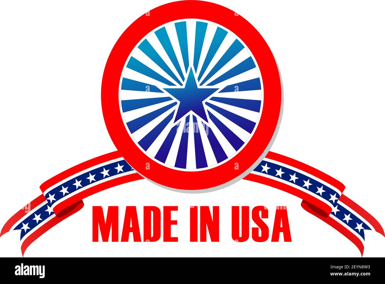 Fabriqué aux États-Unis icône de drapeau américain étoiles et rayures pour la garantie américaine ou l'étiquette de produit de qualité originale. Symbole circulaire vectoriel et ruban US pour American p Illustration de Vecteur