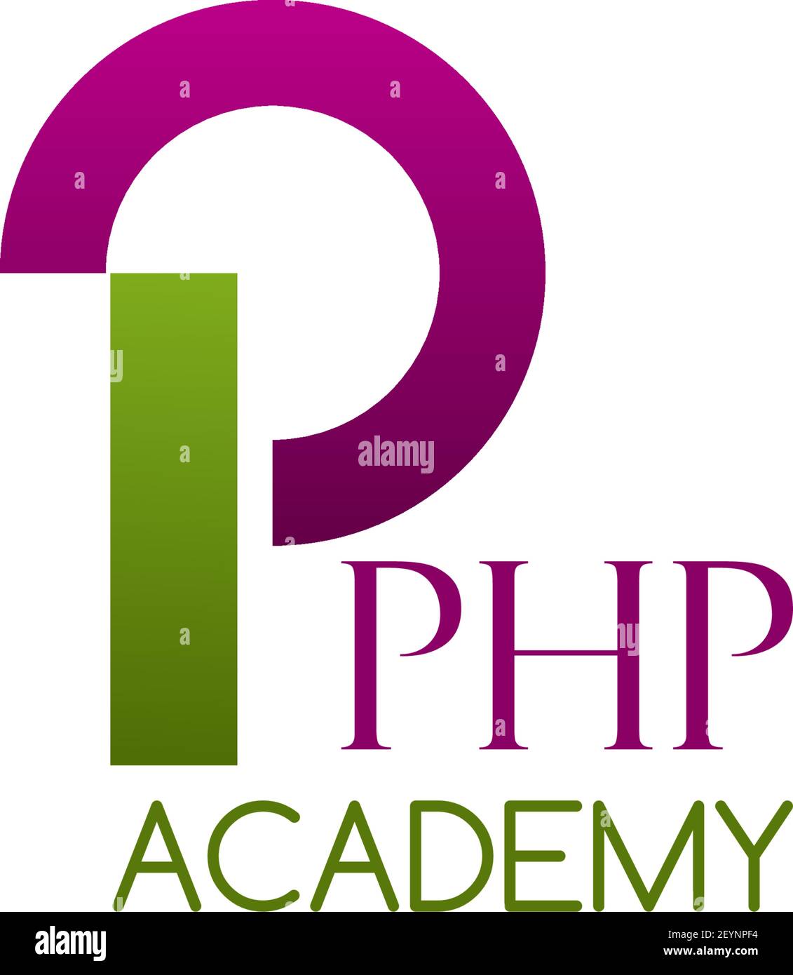 Icône de vecteur PHP academy isolée sur fond blanc. Concept de formation en ligne de la programmation informatique et des leçons d'ingénierie. Badge vectoriel pour sc Illustration de Vecteur