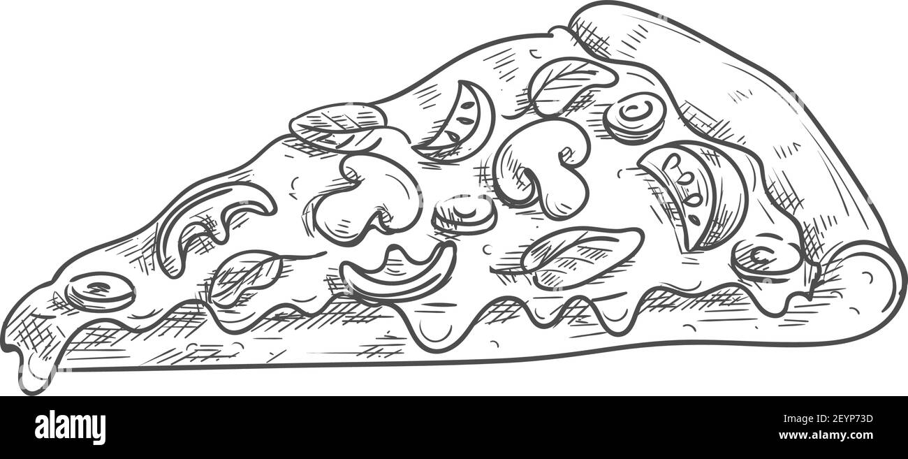 Pizza au fromage pepperoni collation fastfood isolée. Tranche de pain triangle vectoriel avec tomates et saucisses Illustration de Vecteur