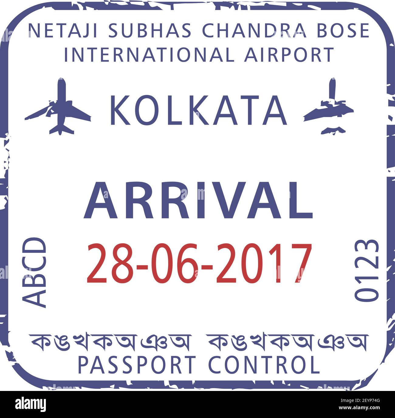 Kolkata ouest Bengale État indien isolé visa timbre. Contrôle de passeport vectoriel à l'aéroport international de Netaji Illustration de Vecteur