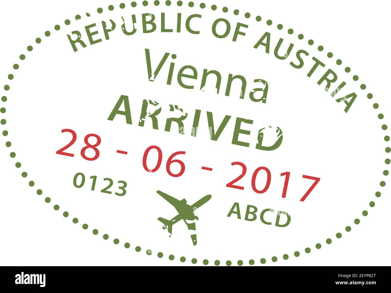 Vienne est arrivée visa timbre isolé. Vector contrôle aux frontières de la  république d'Autriche à l'aéroport Image Vectorielle Stock - Alamy