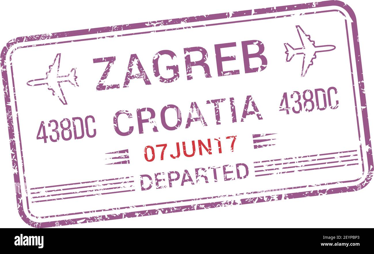 Départ de Zagreb, la Croatie a isolé un timbre de visa. Panneau de contrôle de passeport vectoriel, entrée à la frontière Illustration de Vecteur